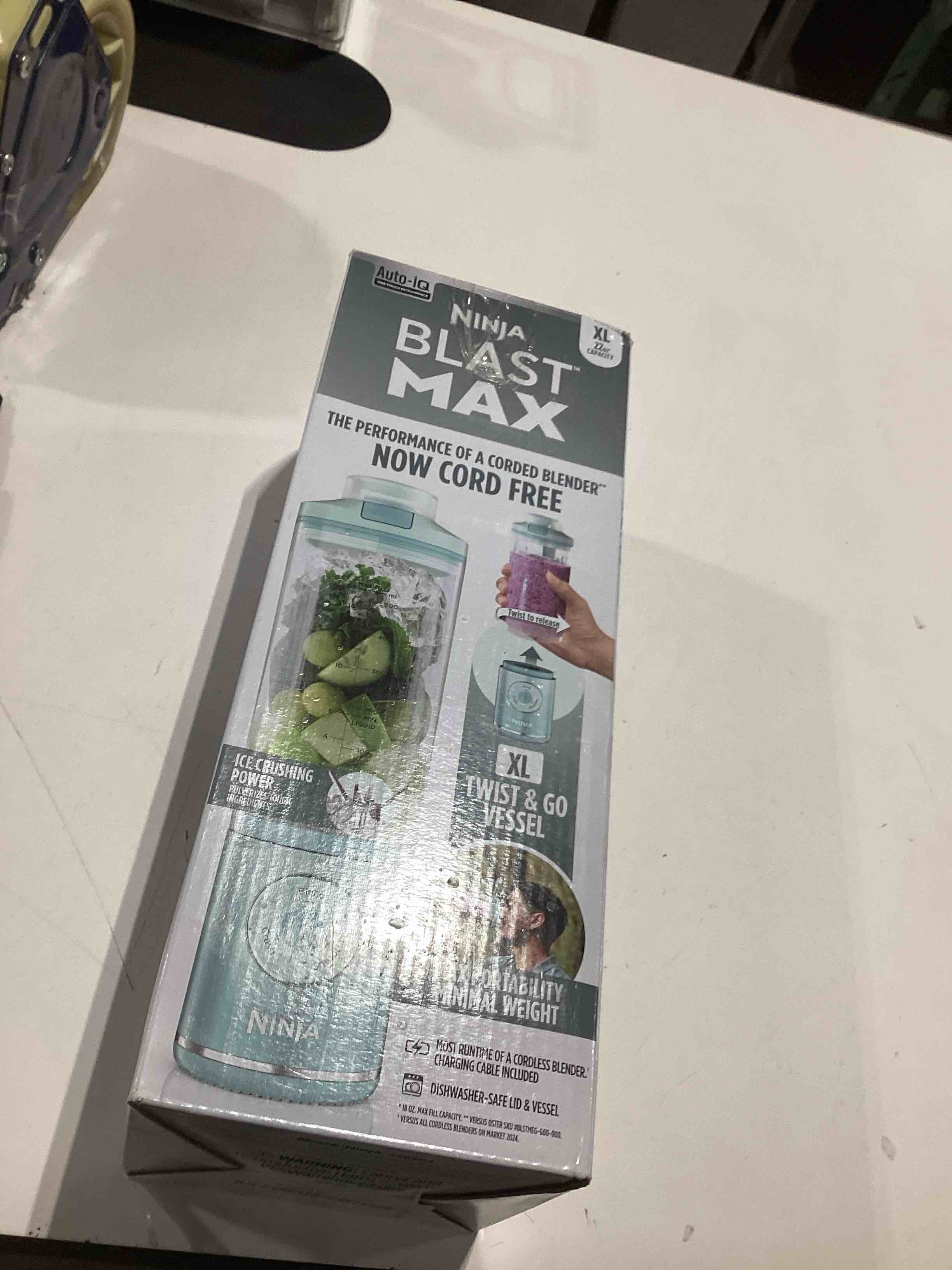 Condition photo showing As Is for Ninja Blast Max, Portable Blender + Twist & Go, Personal Smoothie, Blend, Ice Crush, 3 Programs, Cordless, 22oz removable Vessel, Dishwasher Safe, Leakproof, Sea Glass, BC251MT