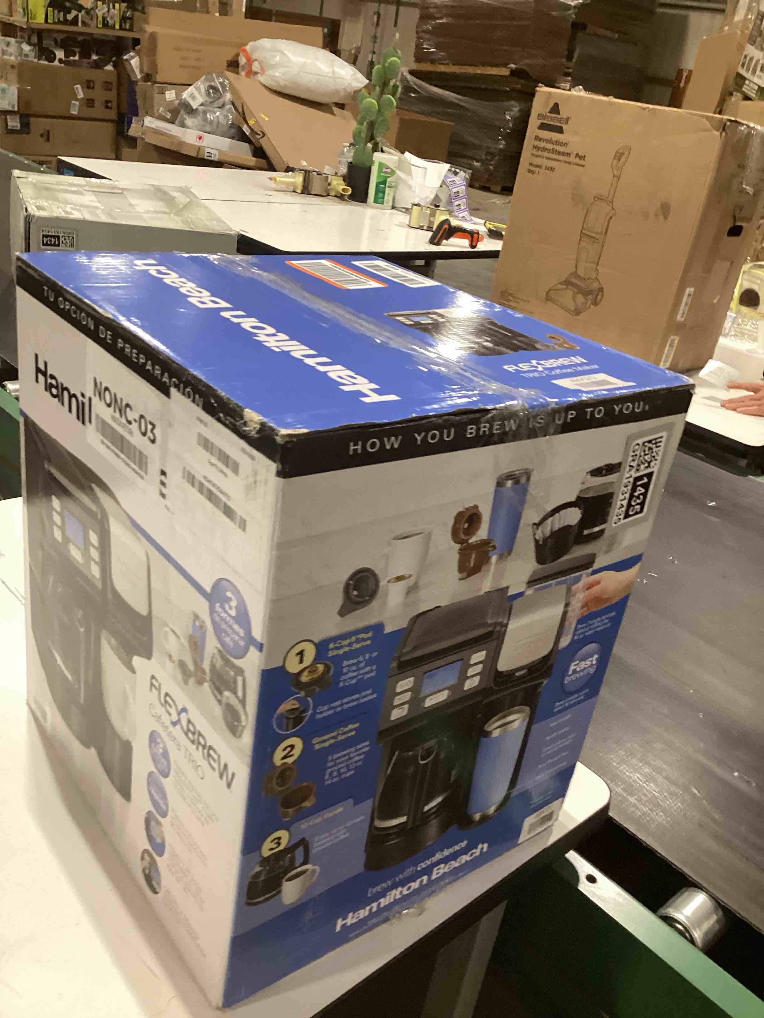 Condition photo showing As Is for Hamilton Beach FlexBrew Trio 2-Way Coffee Maker, Compatible with K-Cup Pods or Grounds, Combo, Single Serve & Full 12c Pot, Black - Fast Brewing (49902)