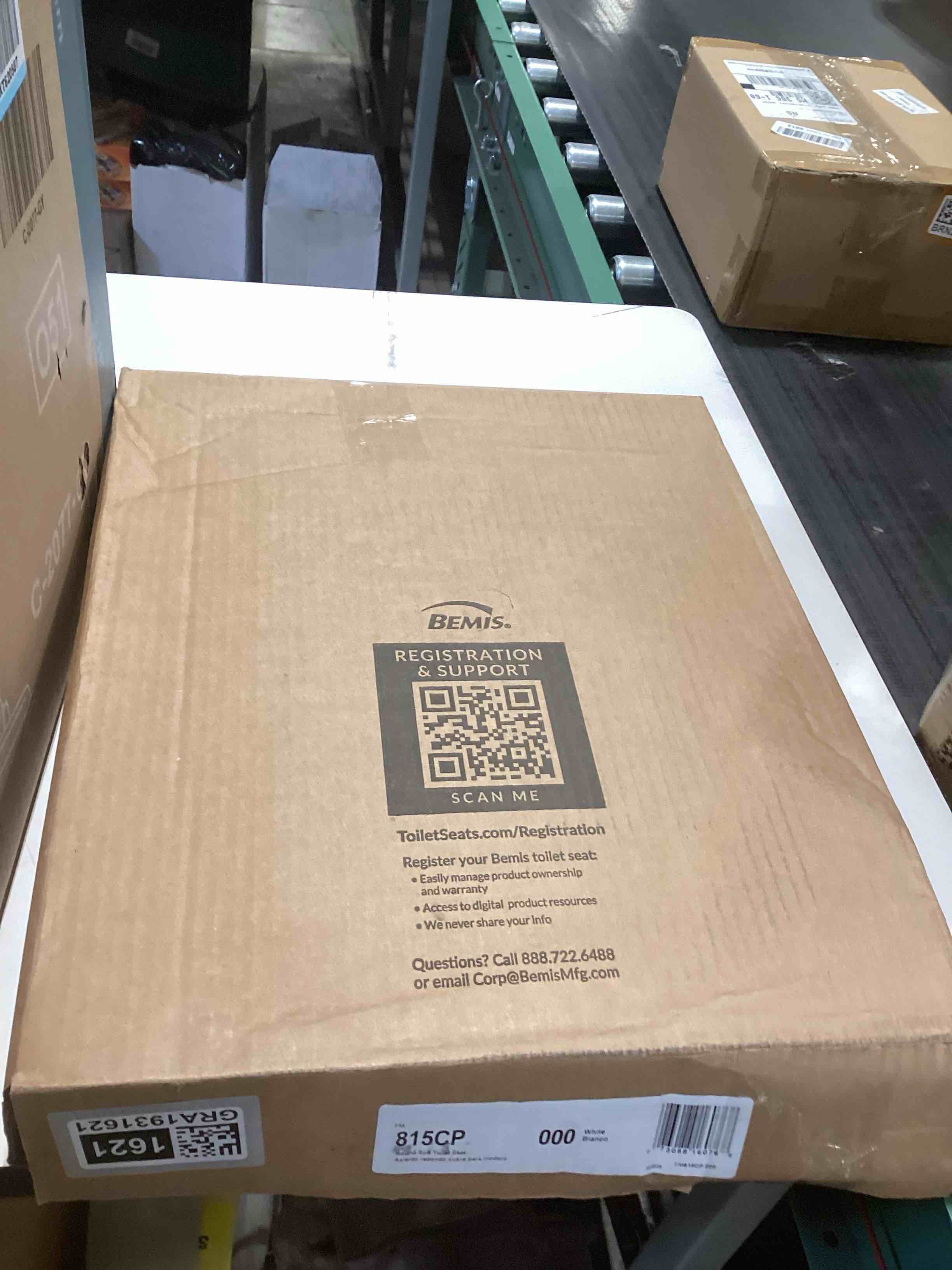 Condition photo showing As Is for Mayfair Padded Toilet Seat with Chrome Hinges, Soft Vinyl over Wood Core Seat, Made in USA, Round, White Elongated Seat