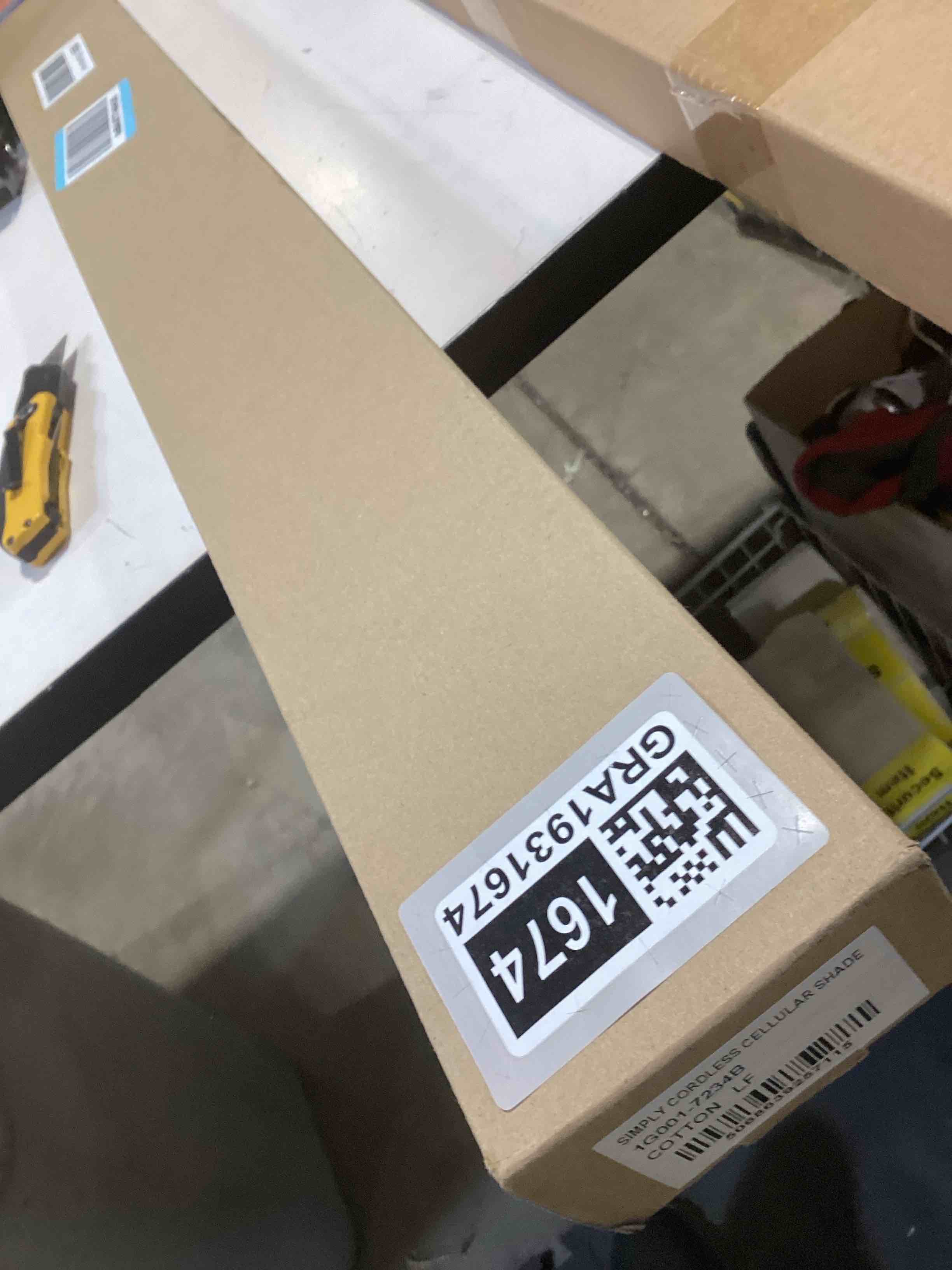 Condition photo showing Good Condition for BlindsAvenue Cellular Honeycomb Cordless Polyester Shade, 9/16" Single Cell, Light Filtering, White, Size: 34.5" W x 72" H