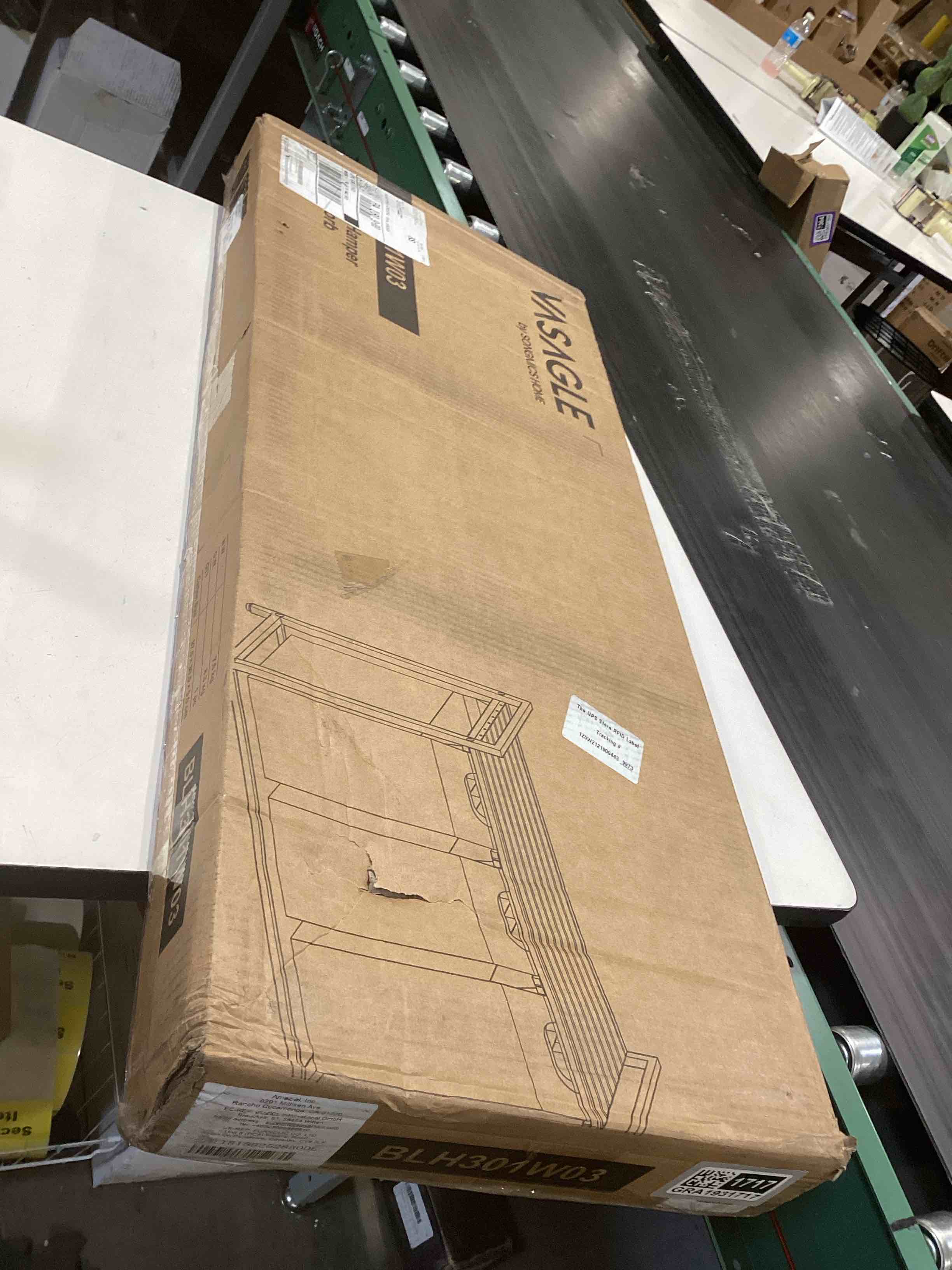 Condition photo showing Good Condition for VASAGLE Laundry Hamper, Laundry Basket, Laundry Sorter with 3 Pull-Out and Removable Bags, Shelf, Metal Frame, 3 x 10.6 Gallons (40 L), 36.4 x 13 x 28.4 Inches, Dove Gray and Cloud White UBLH301W03 Dove Gray + Cloud White 3 Bags - 120 L