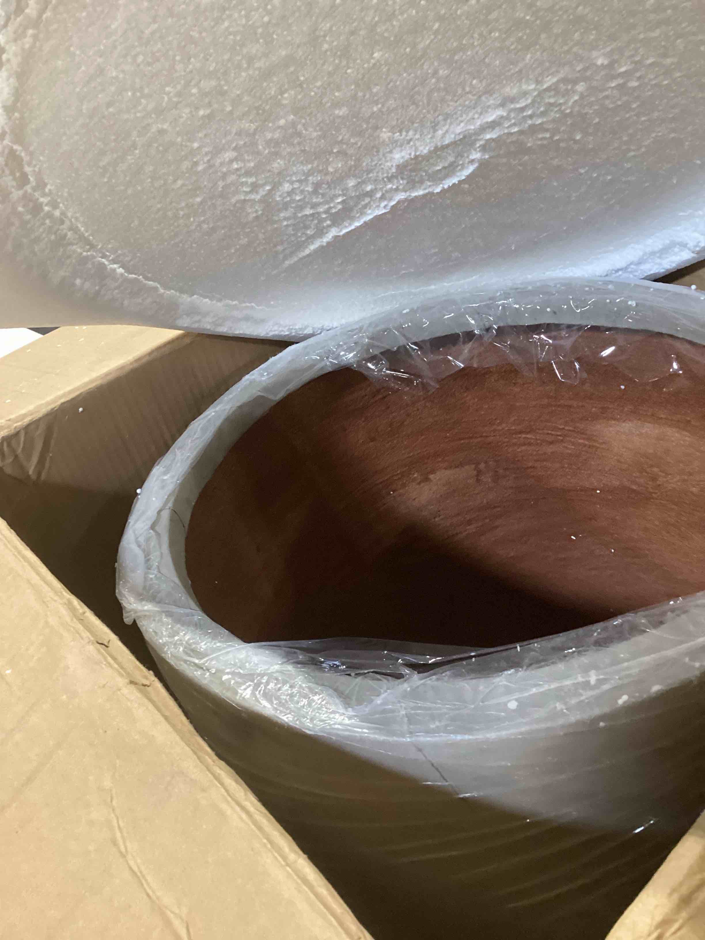 Condition photo showing As Is for Kante 18 Inch Round Concrete Planter, Large Outdoor Indoor Plant Pot with Drainage, Weathered Concrete Finish with Painted Interior, for Flowers, Trees, Shrubs Weathered Concrete 18-Inch Dia