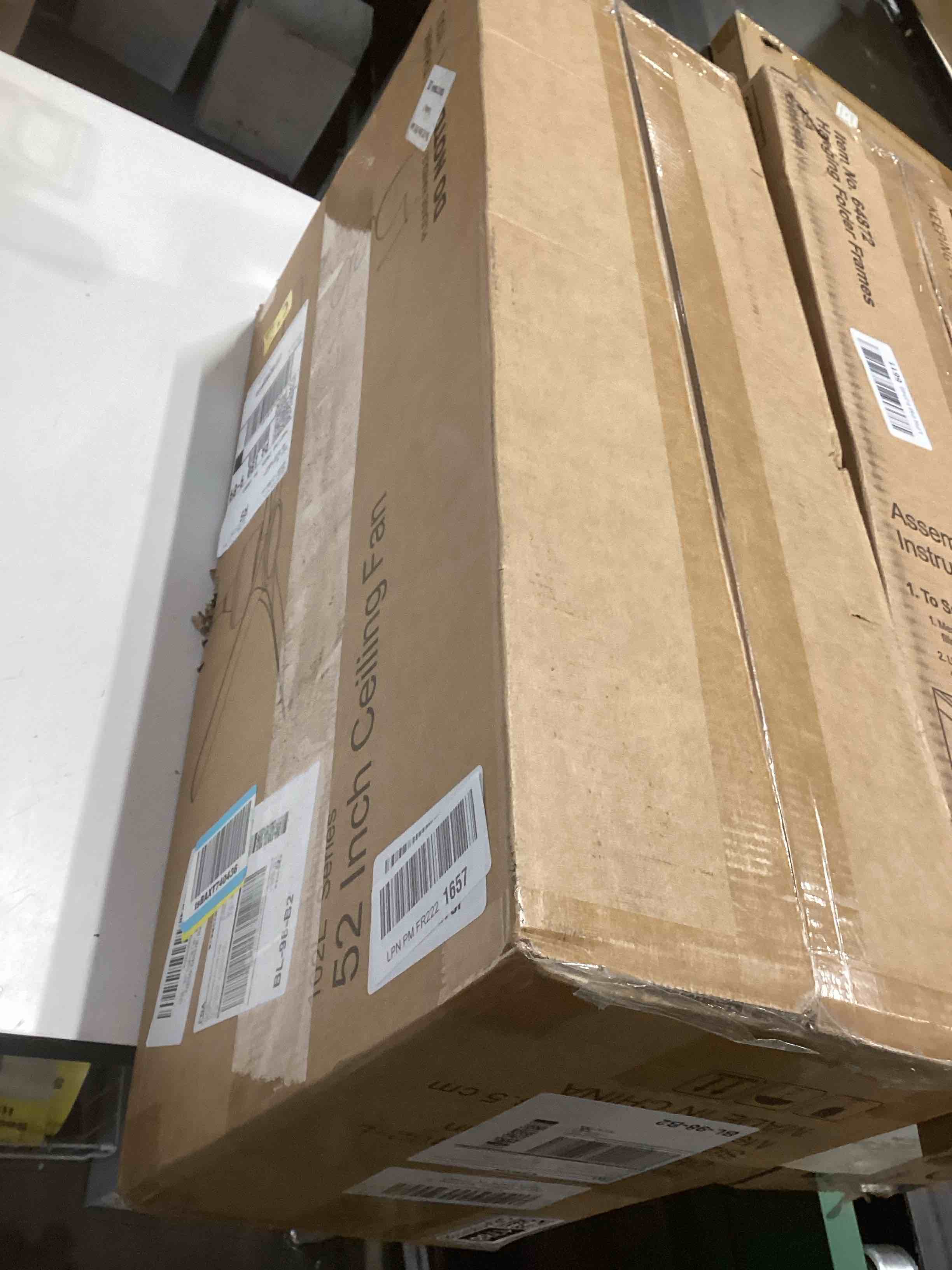 Condition photo showing Good Condition for Ceiling Fan with Light and Remote Control, 52" Outdoor Ceiling Fan for Patios, Bedrooms & Living Rooms - Matte Black & Gold Gold Matte Black 52 INCH