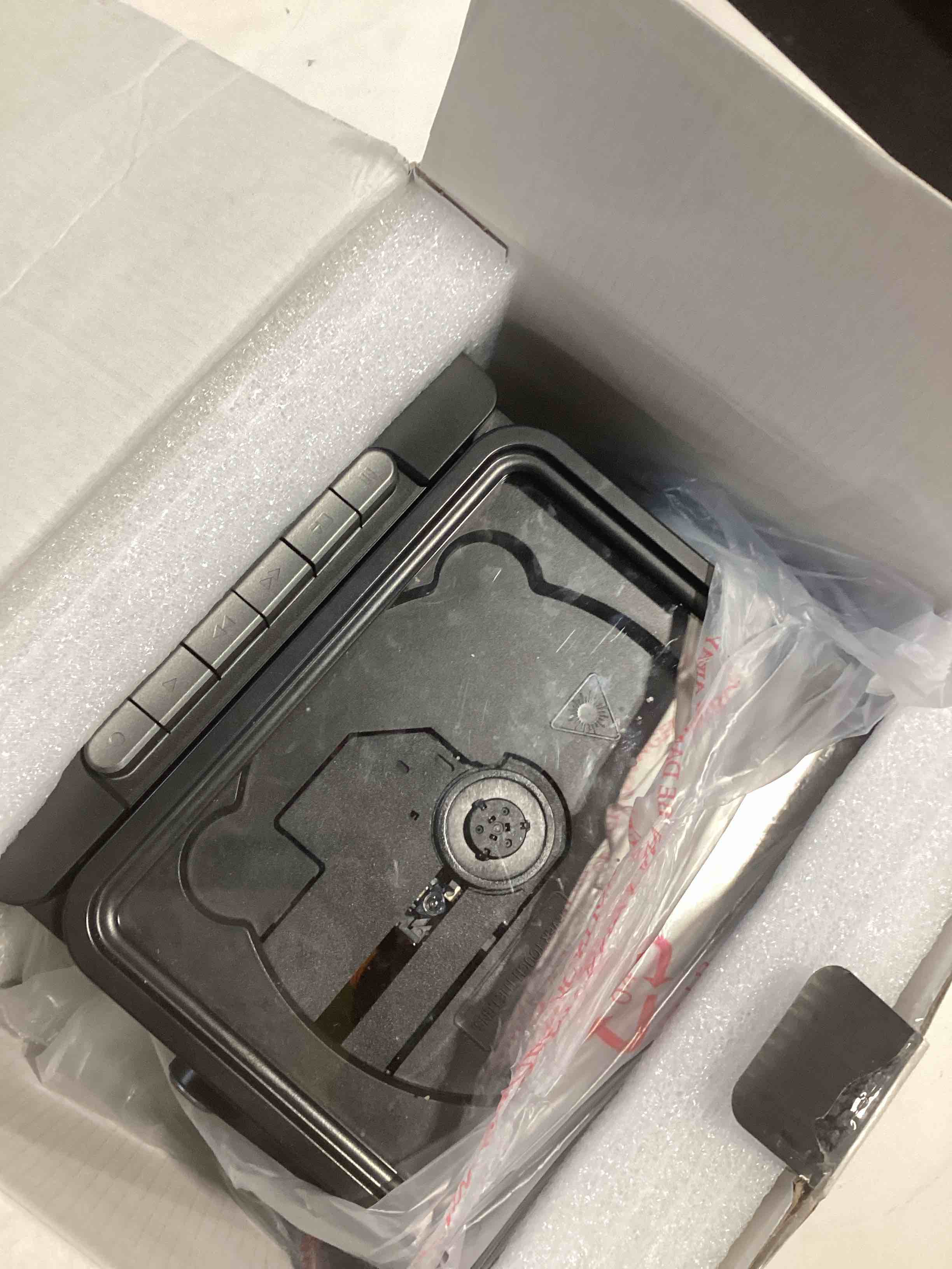 Condition photo showing As Is for Greadio Boombox CD and Cassette Player Combo, 5000mAh Rechargable CD Player Boombox with Bluetooth Receive/Transmit/FM Radio/USB/TF/AUX/Remote Control, Boom Box Cassette Player for Home Outdoor Black CD Player Boombox with Cassette