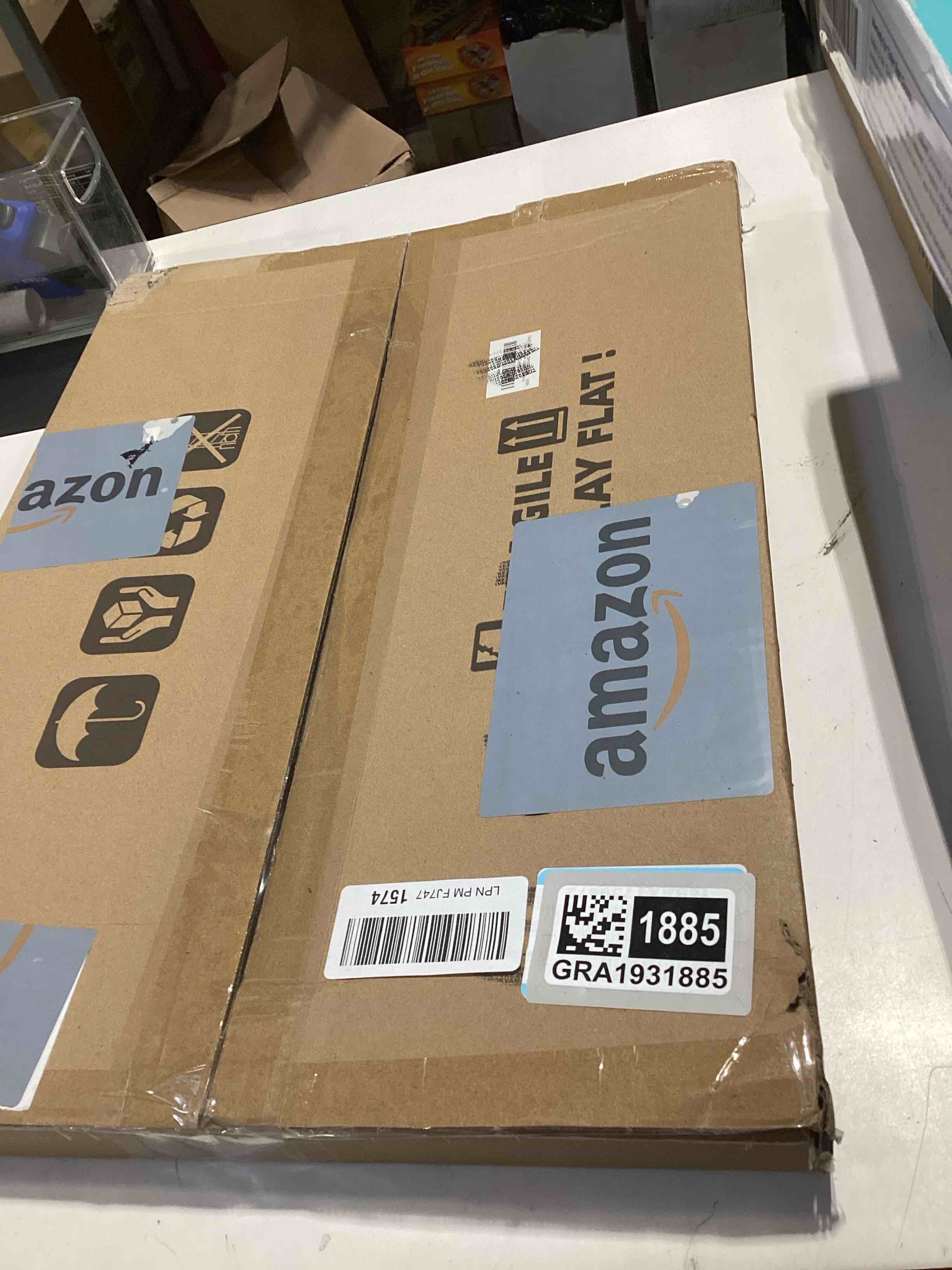 Condition photo showing As Is for 14x20 Picture Frame Set of 2, Distressed White Wood Style - Display 14 x 20 Picture without Mat or 12x18 Picture with Mat, Wall Mounting Horizontal and Vertical Distressed White 14x20 in