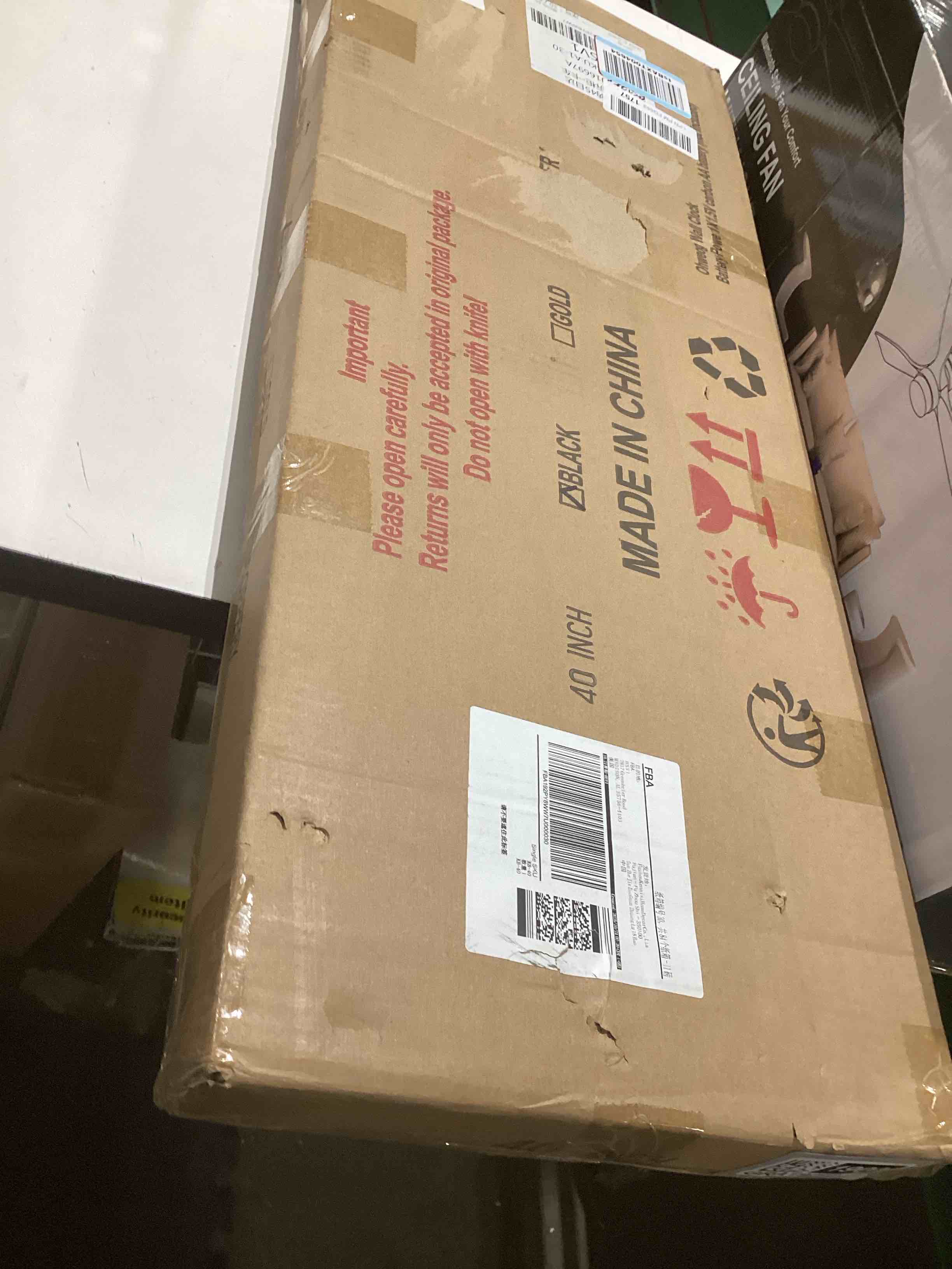 Condition photo showing As Is for Extra Large 40 Inch Wall Clock for Living Room Decor – Silent Non-Ticking Modern Farmhouse Wall Clock, Oversized Decorative Metal Roman Numeral Clock, Black 40inch Black Metal Wall Clock