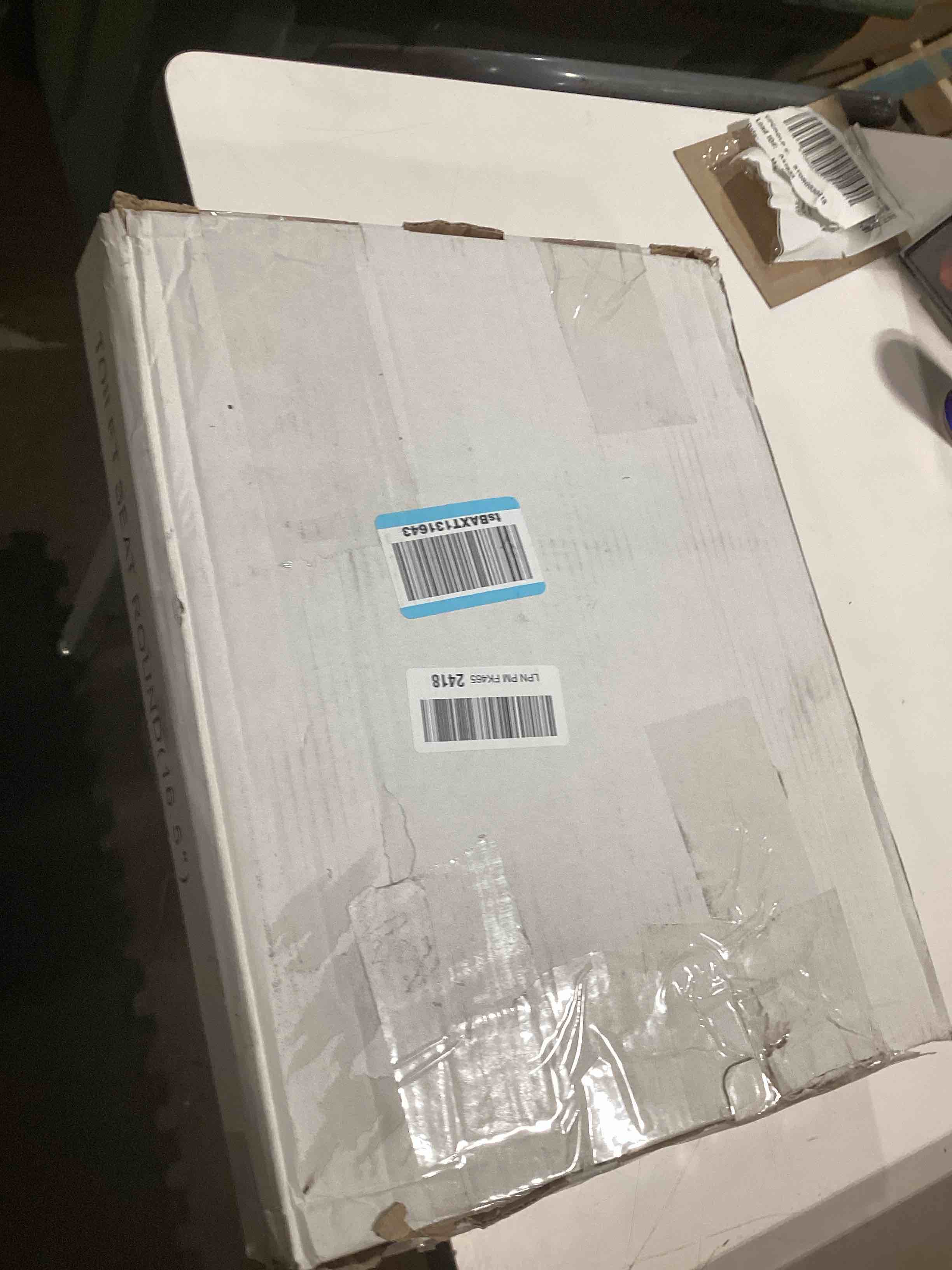 Condition photo showing As Is for Round Toilet Seat, Standard 16.5” Slow/Soft Close Round Toilet Seat for Round Toilets, No-Slam Quiet-Close Lid, Easy-to-Install, White, Durable Never-Loosen Design White Round(Standard)