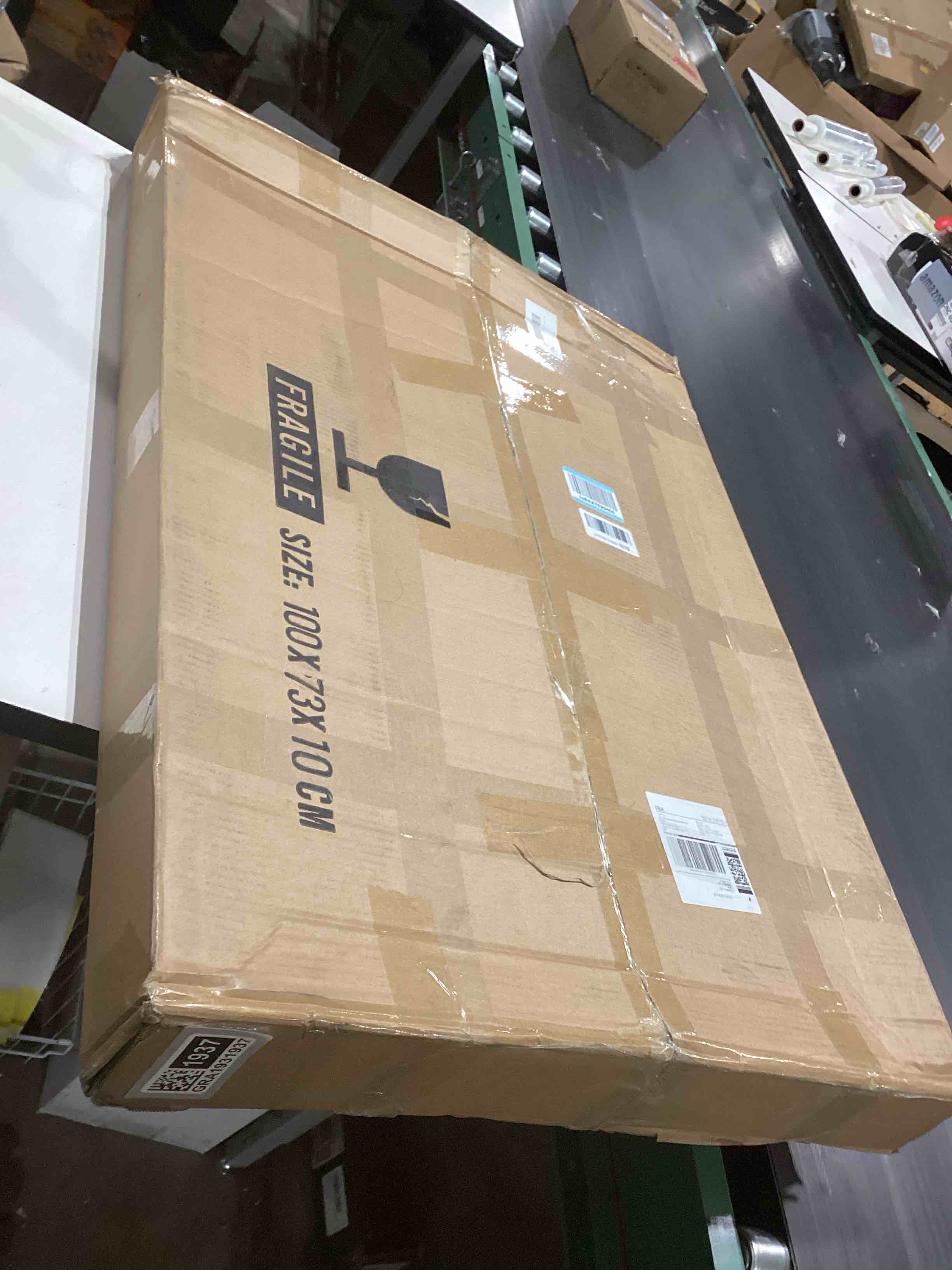 Condition photo showing As Is for INCOMPLETE…Coffee Table for Living Room Mid Century Modern Center Table with Glass Top and Wood, Brown/Walnut Brown/Walnut 36 Inch