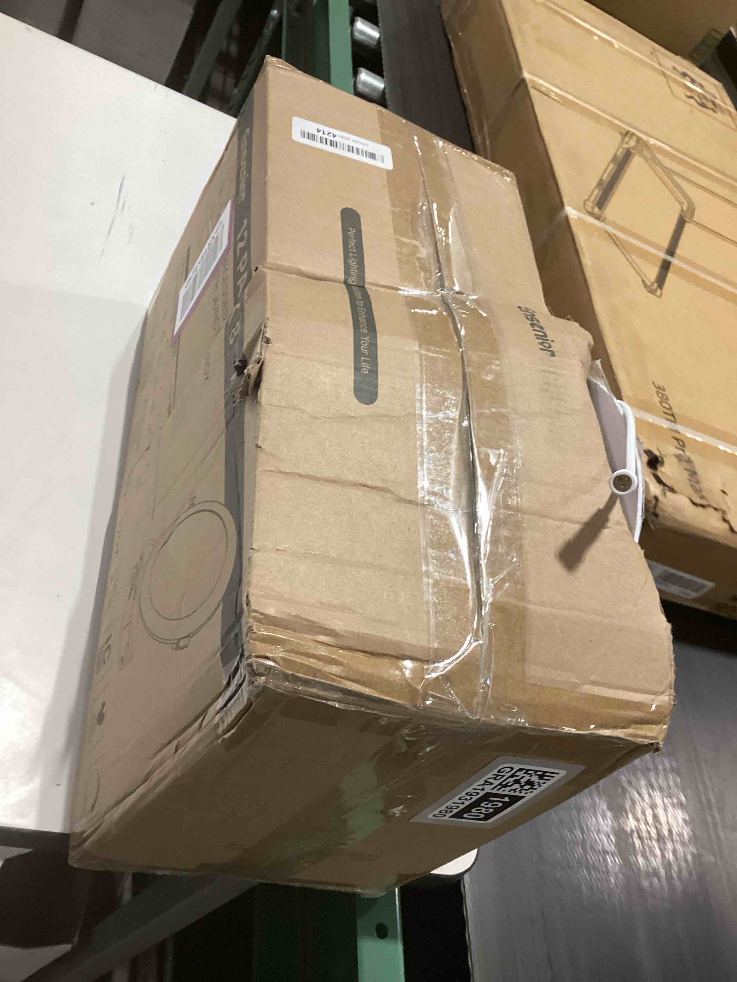 Condition photo showing As Is for Ensenior 12 Pack 8 Inch LED Recessed Ceiling Light, Dimmable, 2700K-5000K 5CCT, 1600LM 18W 120V, High Brightness Canless Wafer Downlight - ETL&FCC&IC 8 inch 5000k/4000k/3500k/3000k/2700k - 5cct White