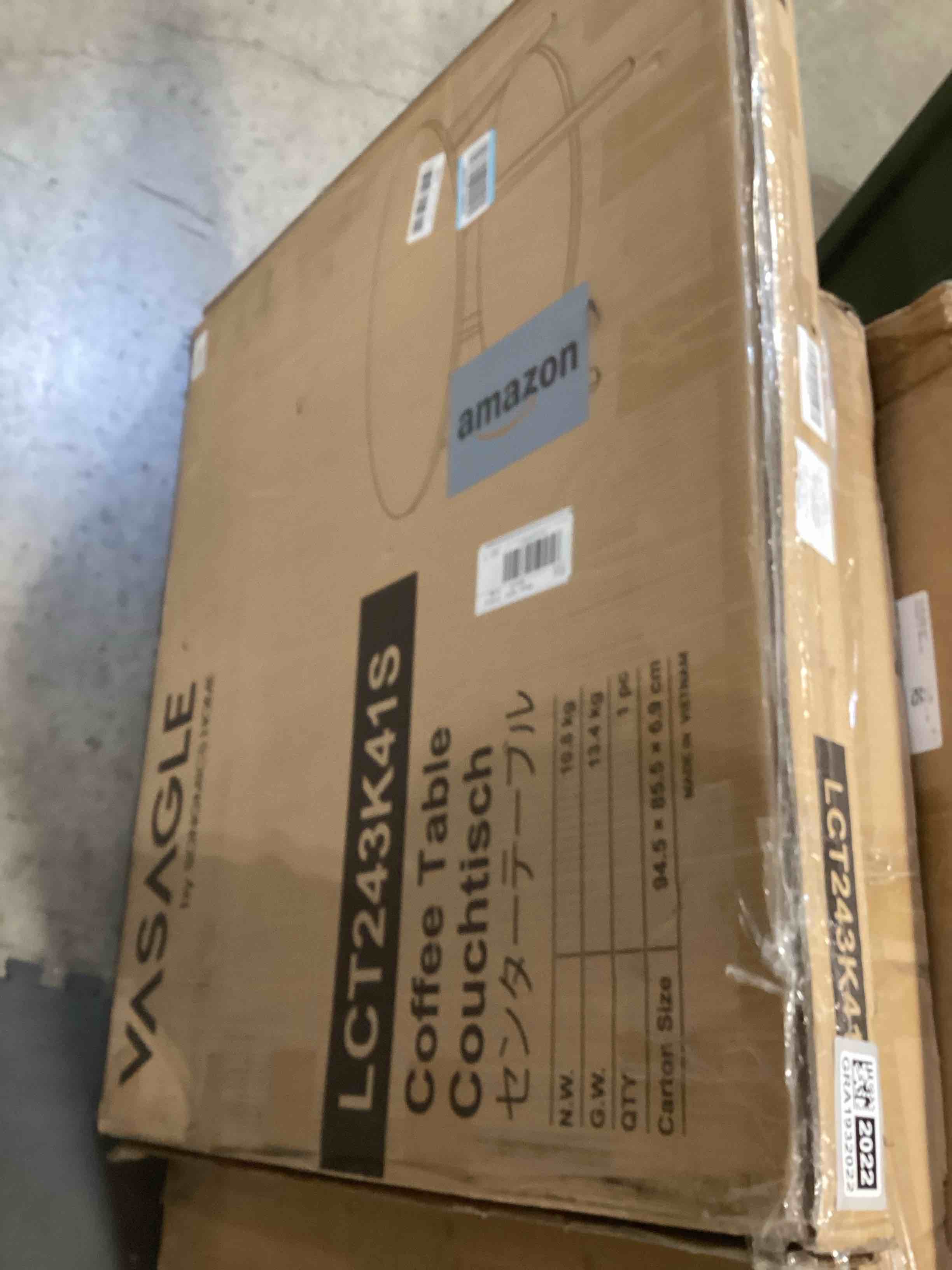 Condition photo showing As Is for VASAGLE MAEZO Collection - Round Coffee Table, 2-Tier Center Table with Storage, Tapered Legs, Curved Transitions, 31.5 Dia. x 17.7 H Inches, Easy Assembly, for Living Room, Honey Brown ULCT243K41