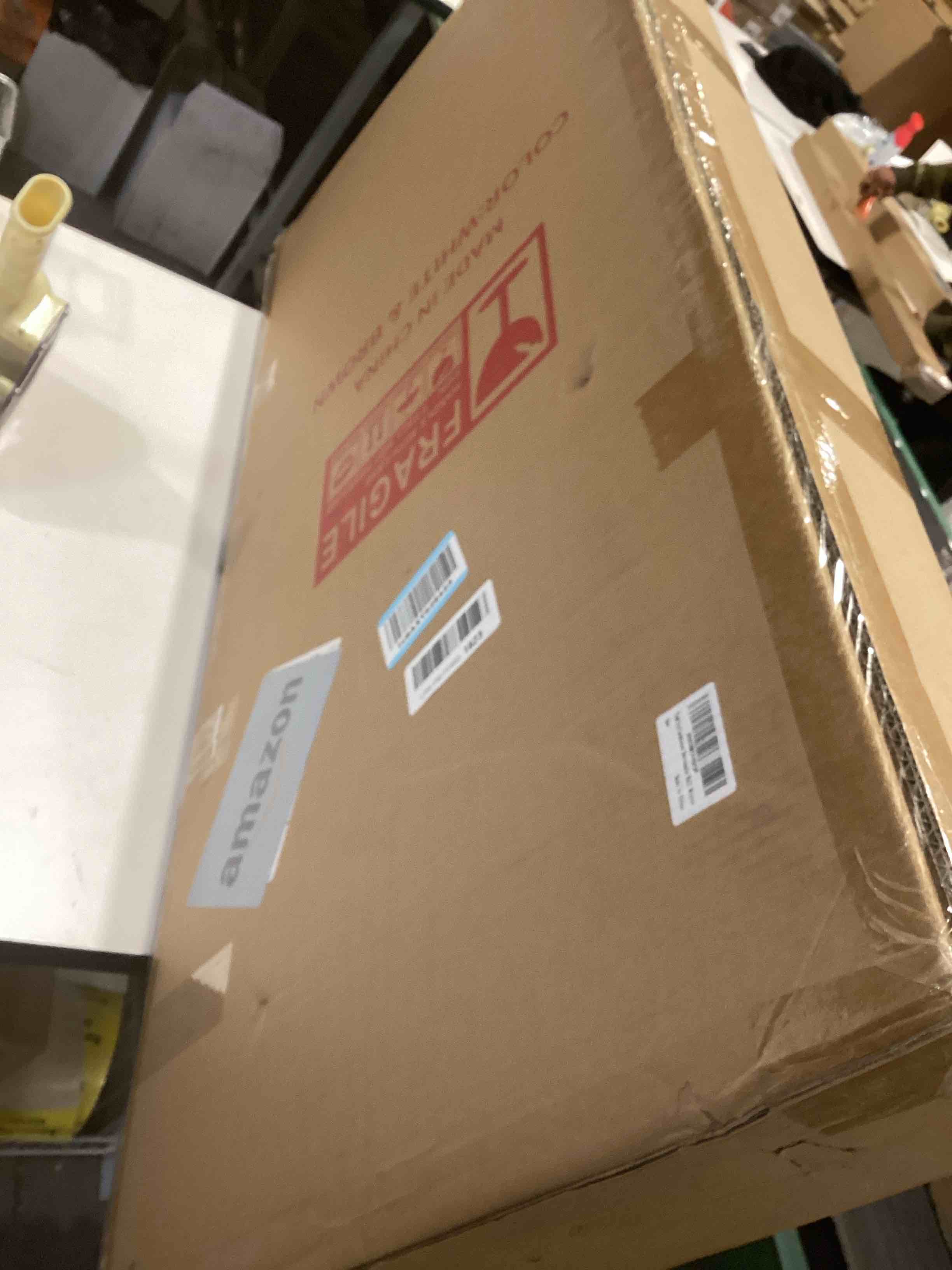 Condition photo showing As Is for Farmhouse Mirror for Wall Decor: 43.3" x 17.7" Large Rustic Windowpane Mirrors with Wooden Frame- Decorative Entryway Mirror for Living Room/Bedroom/Hallway/Fireplace White