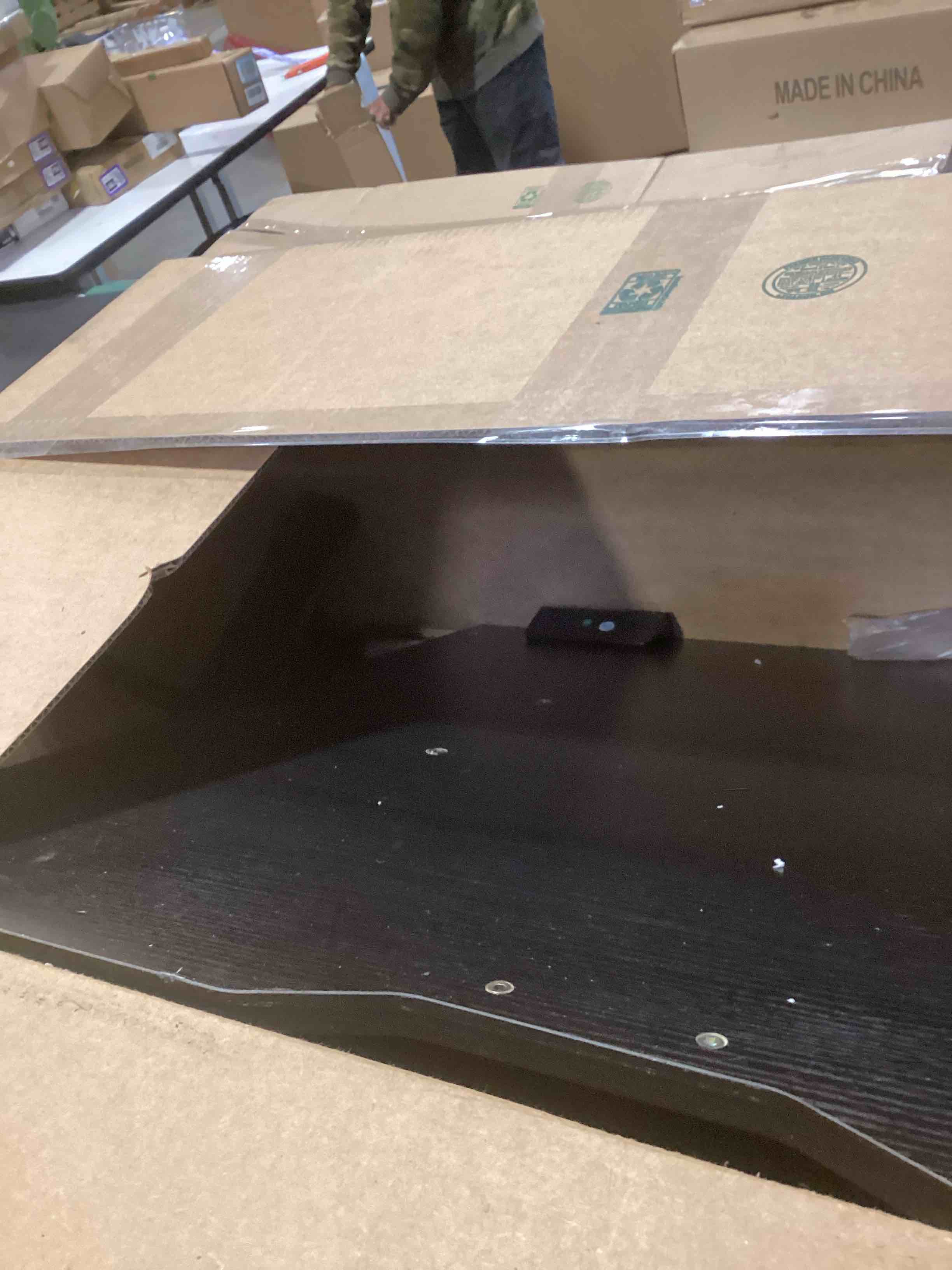 Condition photo showing As Is for Huuger 55 x 28 Large Electric Standing Desk, Height Adjustable Computer Desk, 27.6" Deep Desktop, Stand up Gaming Office Table with 2 Hooks, 3 Preset Heights, for Home Office, Black 55*28 inch Black