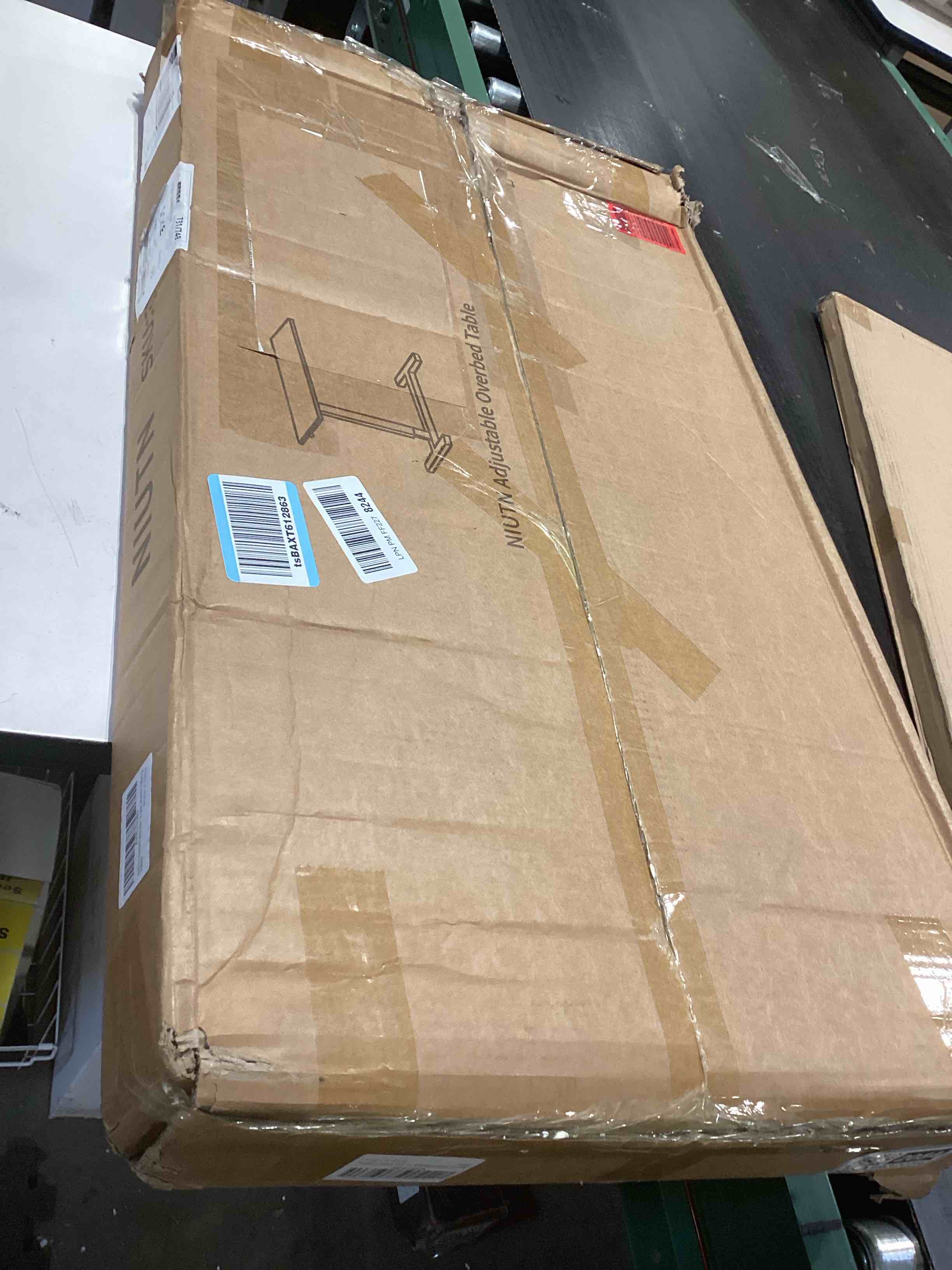 Condition photo showing Good Condition for Overbed Bedside Table with Wheels, Adjustable Hospital Over Bed Table, Rolling Laptop Table, Medical Bed Side Table Wood Color