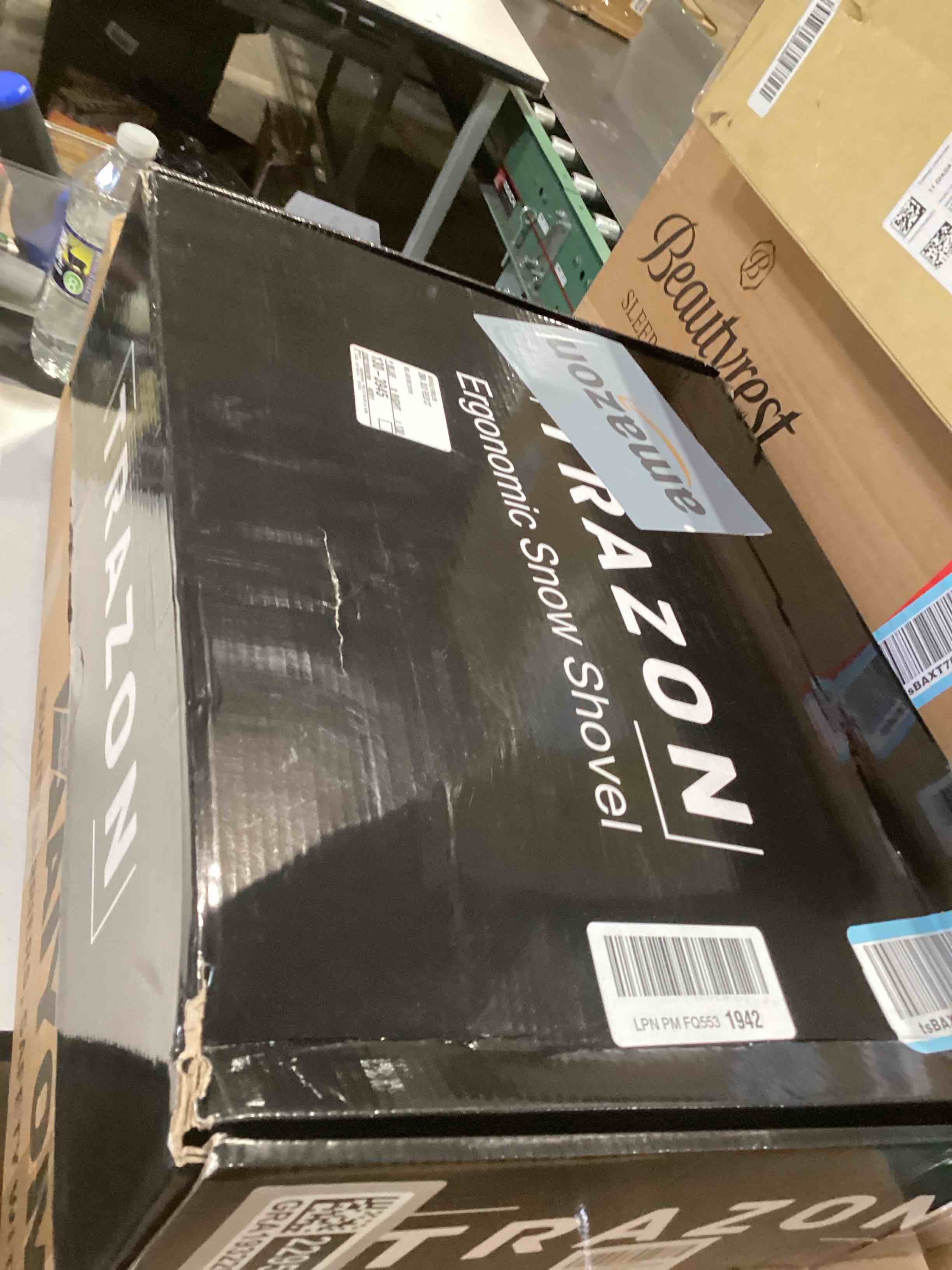 Condition photo showing As Is for Snow Shovel Heavy Duty for Driveway with Ergonomic Handle to Use Without Backpain for Home Garage Car - Snow Shovel with 18 Inch Blade Large Capacity and 58 Inch Long Ergonomic Handle (Black)