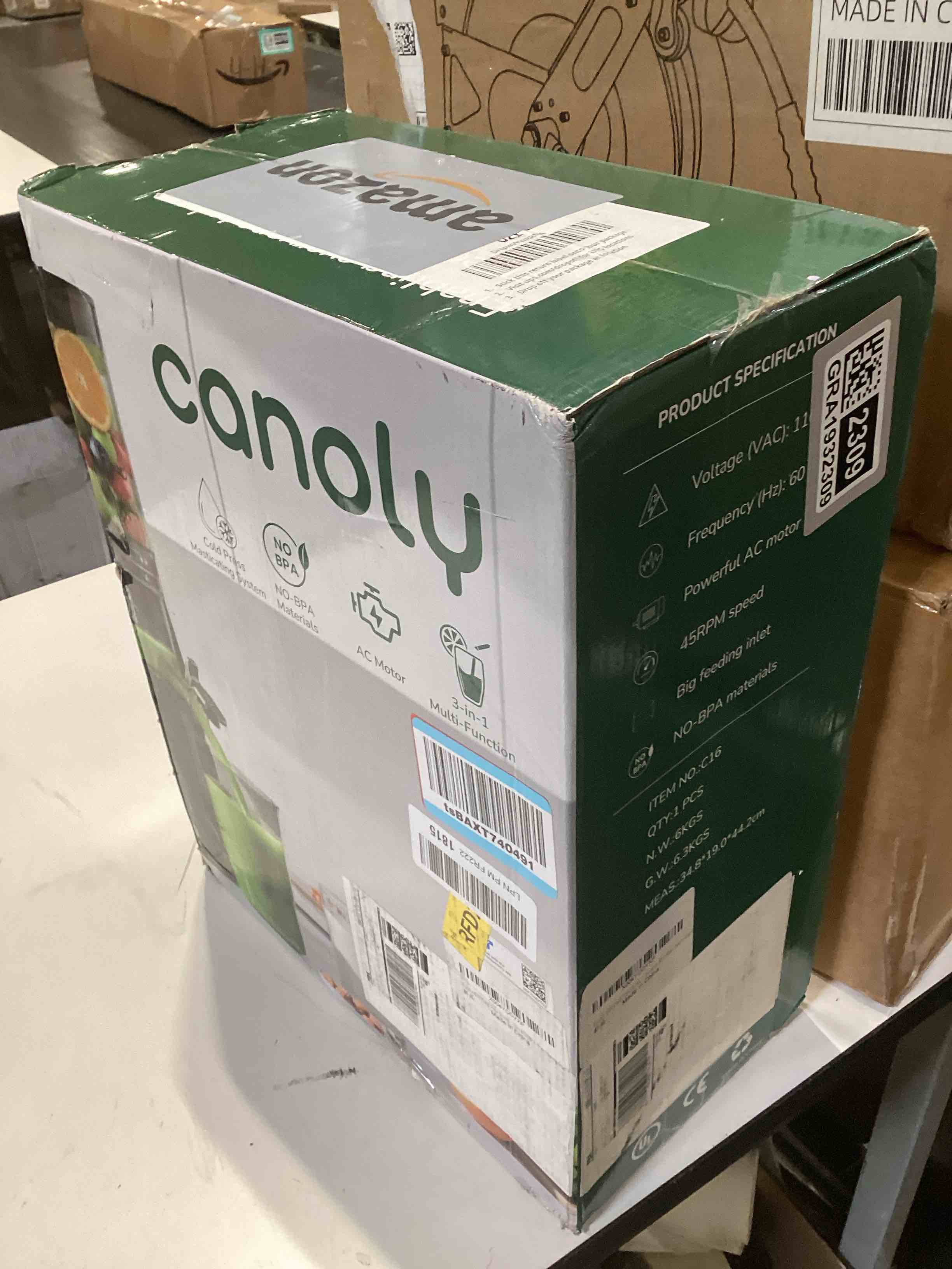 Condition photo showing As Is for Canoly C16 Cold Press Juicer, 6" Extra Wide Feed Chute, 3-IN-1 Strainers (Juice & Sorbet & Nut Milk), Powerful AC Brushless Motor, Self Precut System, Juicer Machines with BPA-Free (Space Gray)