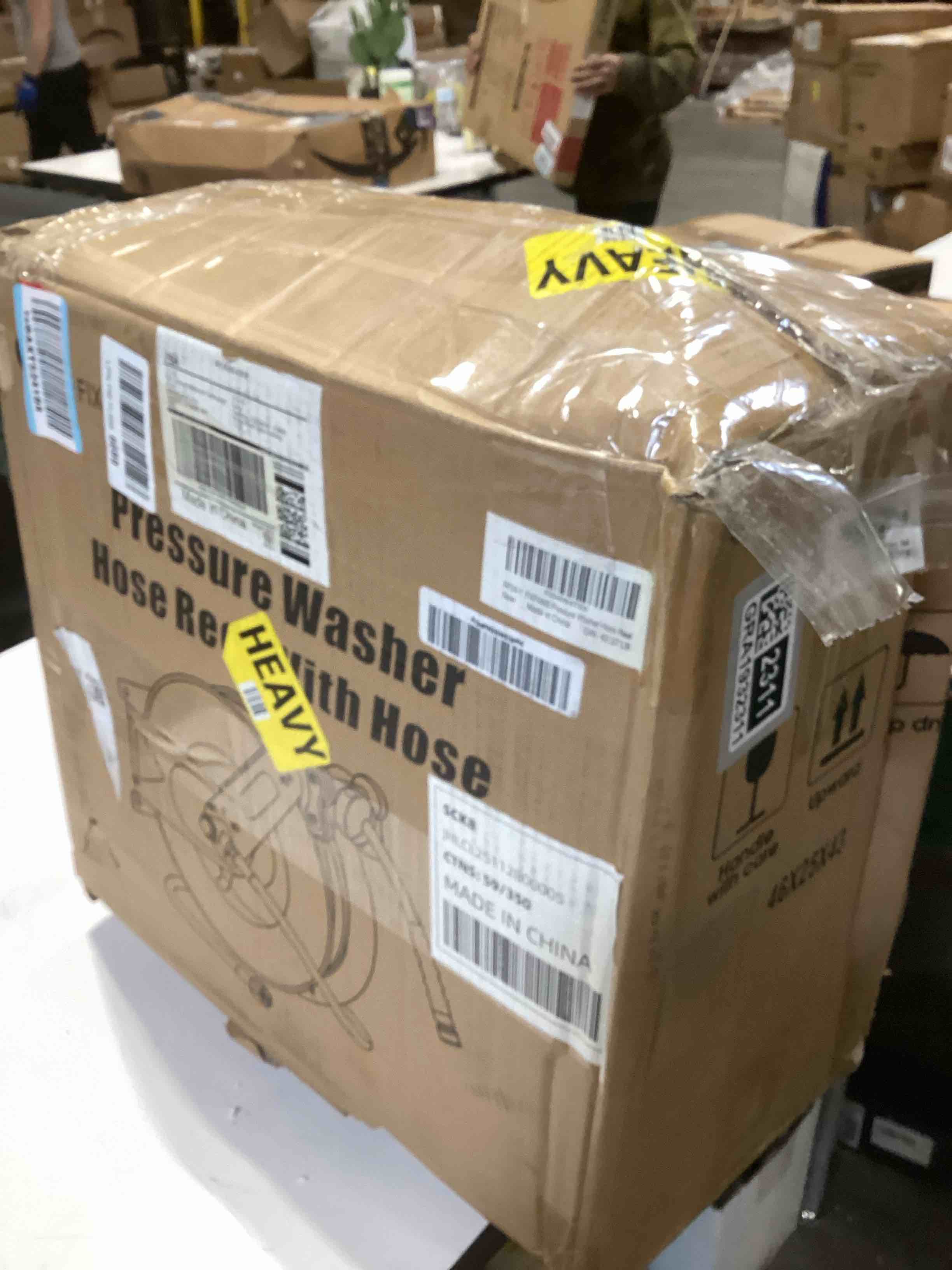Condition photo showing As Is for Pressure Washer Hose Reel with Hose for Hot and Cold Water, 3/8" X 50 FT Steel Auto-Retractable High Power Wash Hose Reel, Heavy Duty Hose Reel - Wire Braided Hose 4000 PSI, Black