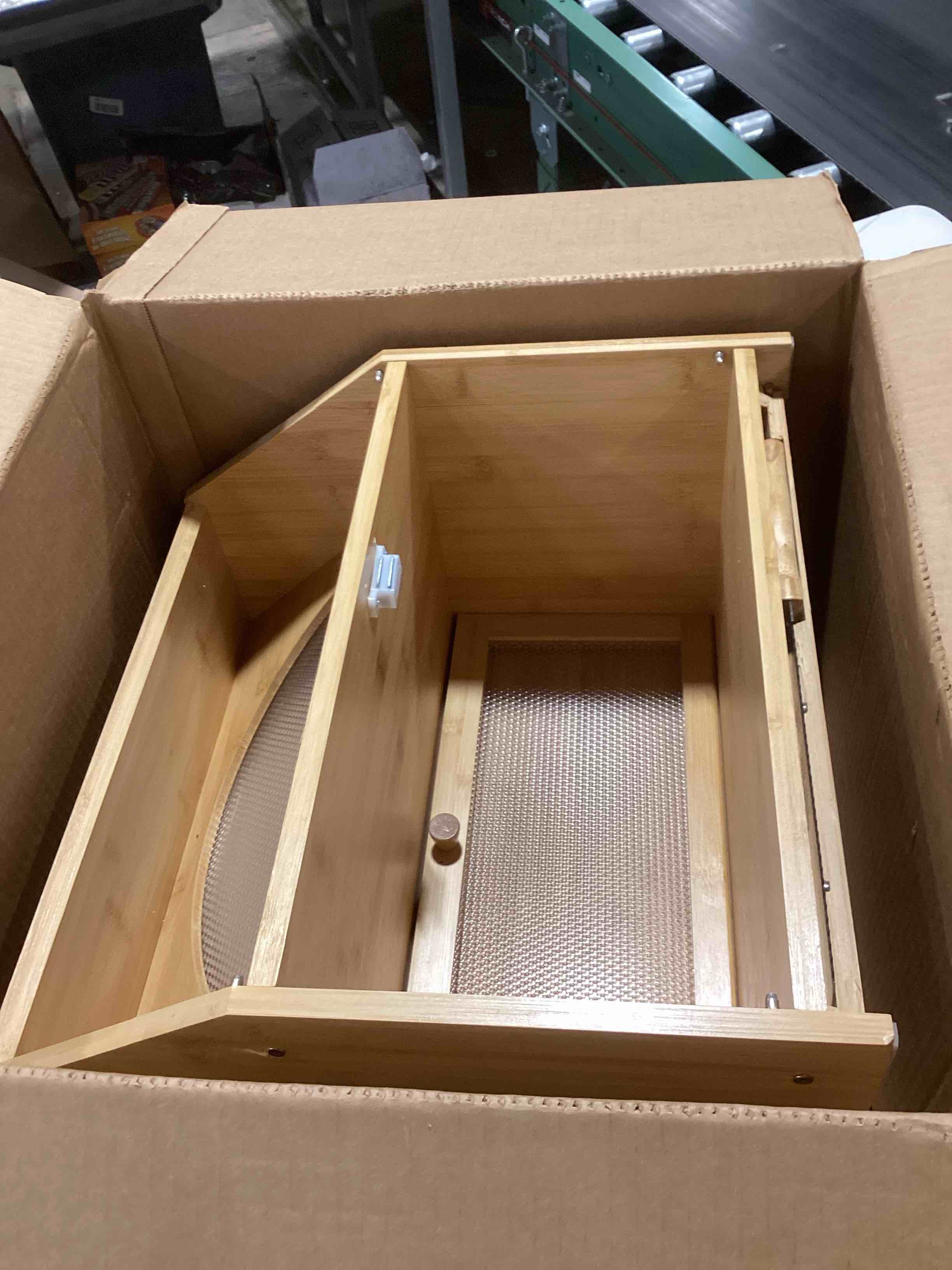 Condition photo showing Good Condition for Bamboo Bread Box with Cutting Board, Double Layer Extra Large Bread Storage Bin with Door Panel for Kitchen Counter (Natural)