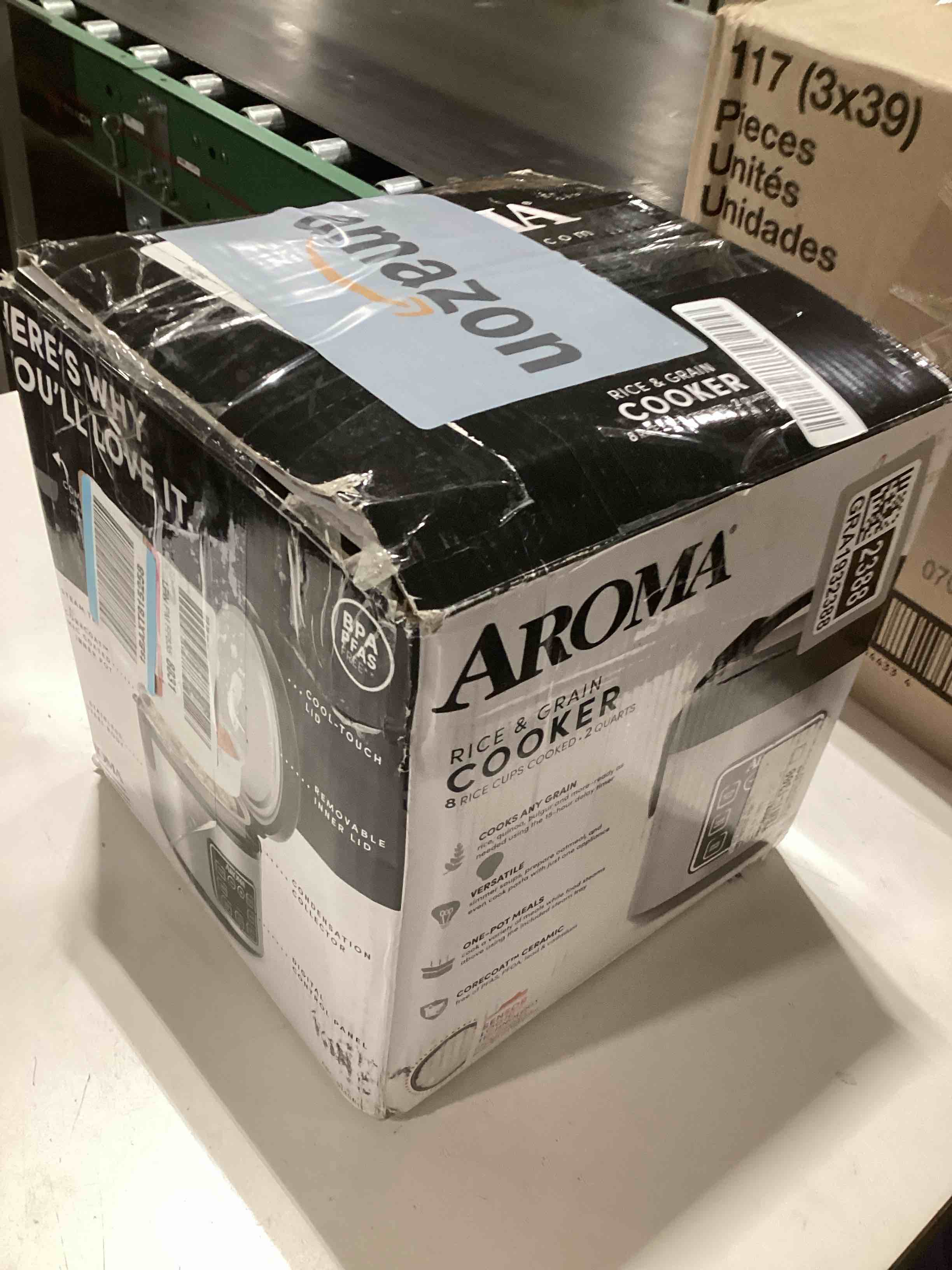 Condition photo showing As Is for AROMA Digital Rice Cooker, 4-Cup (Uncooked) / 8-Cup (Cooked), Steamer, Grain Cooker, Multicooker, 2 Qt, Stainless Steel Exterior, ARC-914SBD 4 Cup Uncooked / 8 Cup Cooked