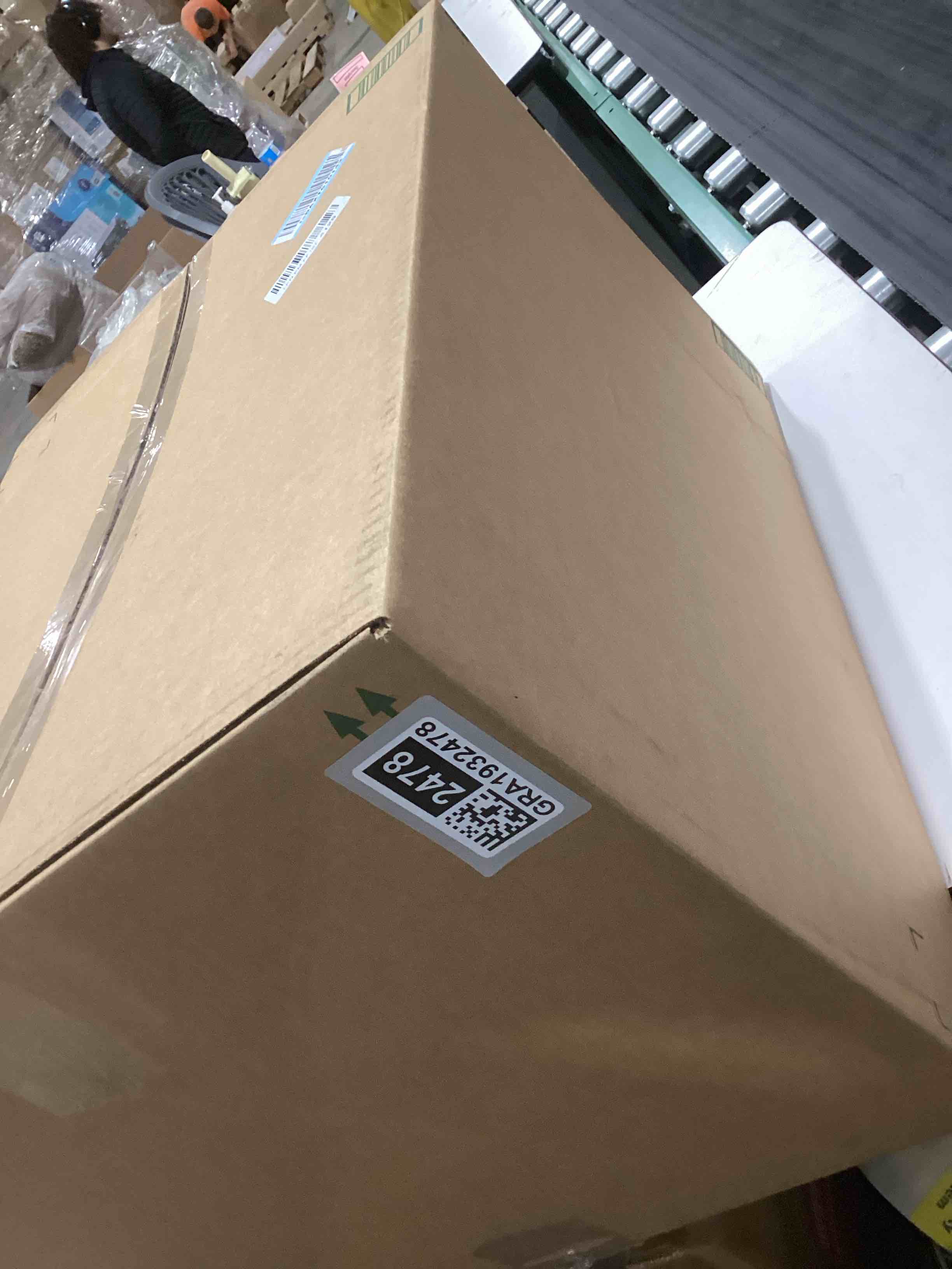 Condition photo showing As Is for Mind Reader Slim Laundry Hamper with Lid, 60L Clothes Basket, Premium Wicker Design, Plastic, Tan Tan Single