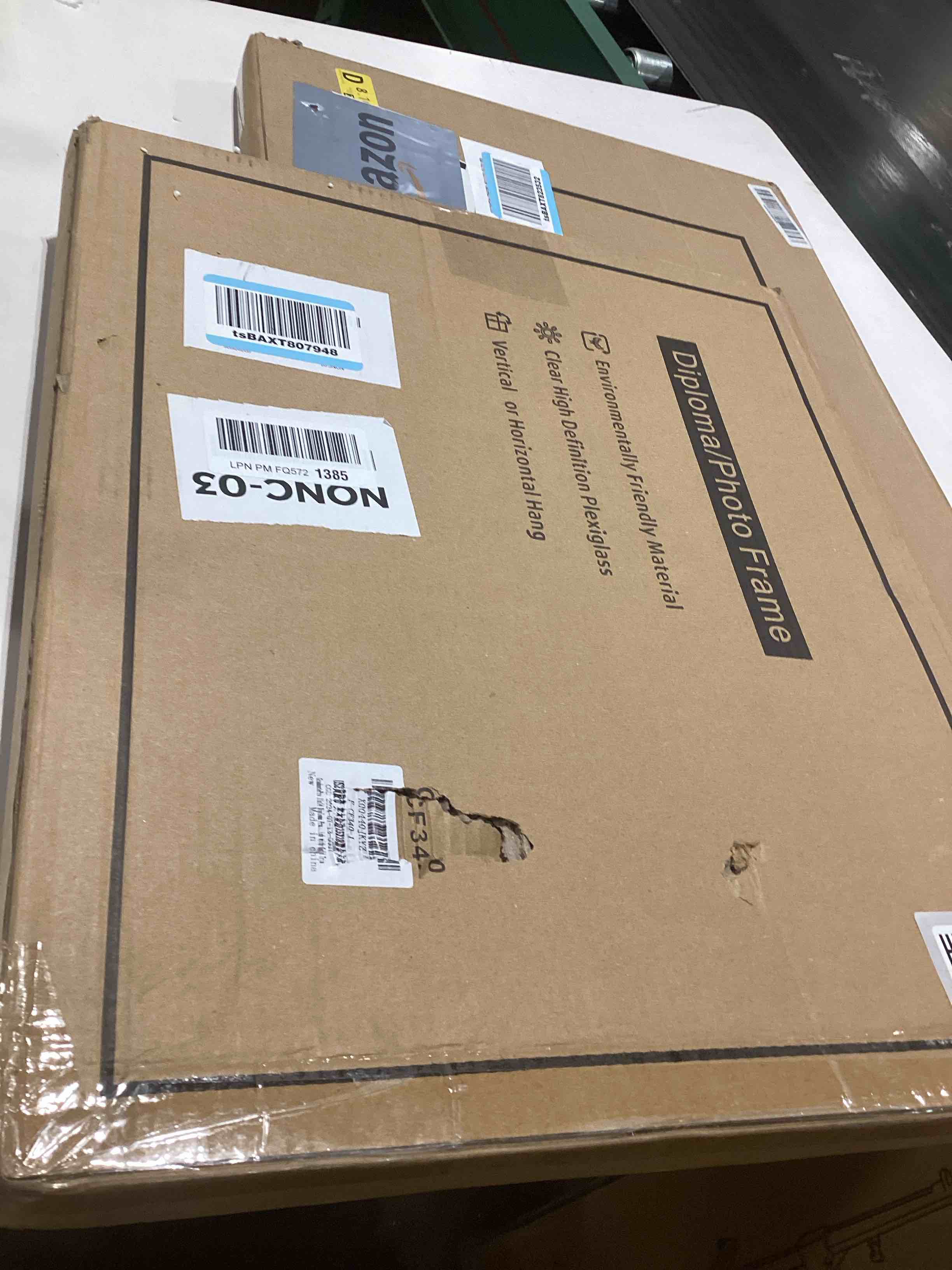 Condition photo showing As Is for GraduatePro 11x14 Diploma Frame with Black over Gold Mat or Display 15x18 Certificate without Mat, Solid Wood & UV Protection Acrylic, Cherry Finish with Gold Trim 15x18 or 11x14 Black Gold Mat