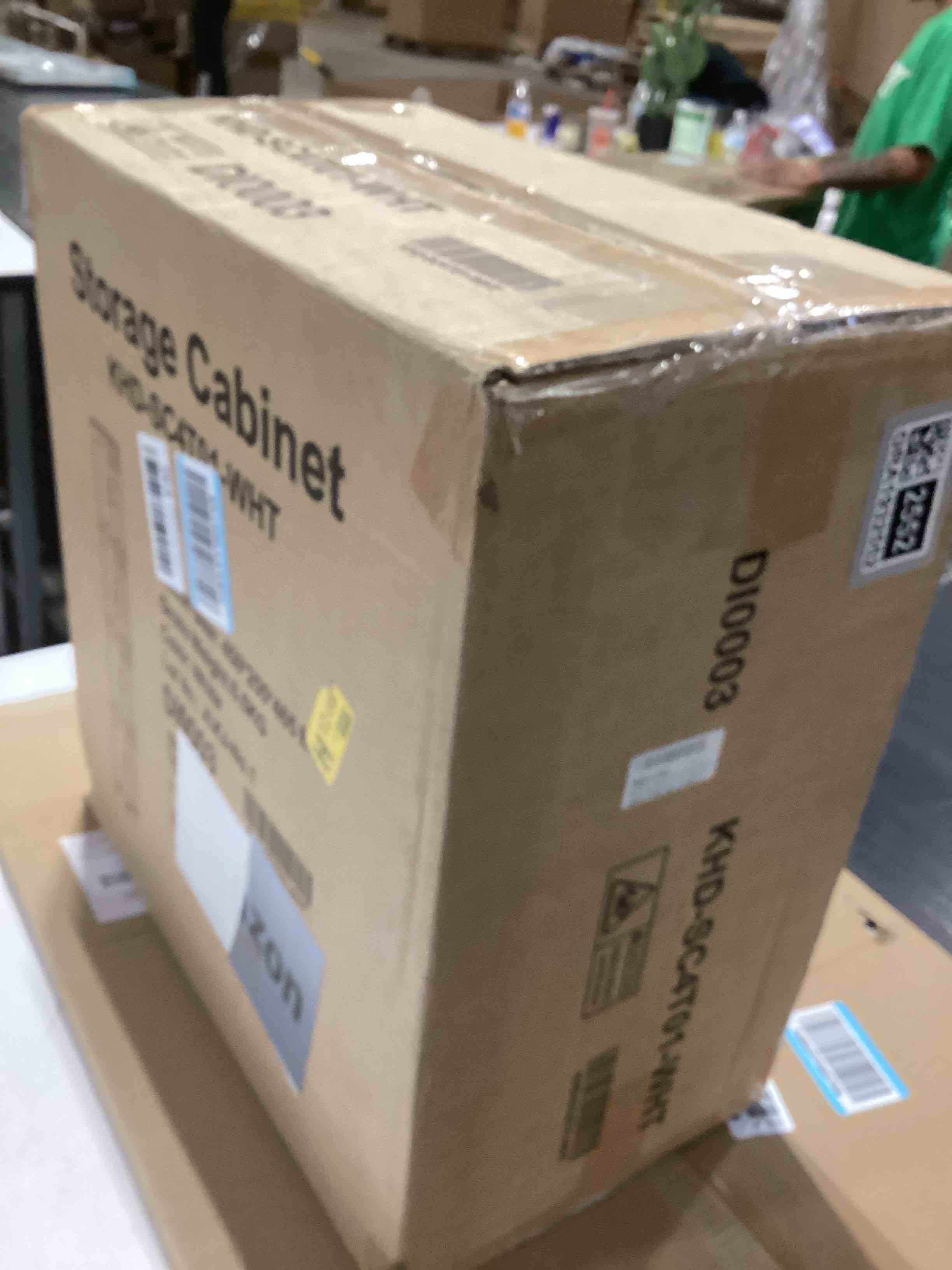 Condition photo showing As Is for VECELO 4-Tier Tall Narrow Storage Cabinet with Movable Wheels, Adjustable Shelves, Anti-Tip, Slim, for Small Space, Bathroom, Kitchen, Laundry, White White 9.6 x 11.2 x 65.4 In(LxWxH)