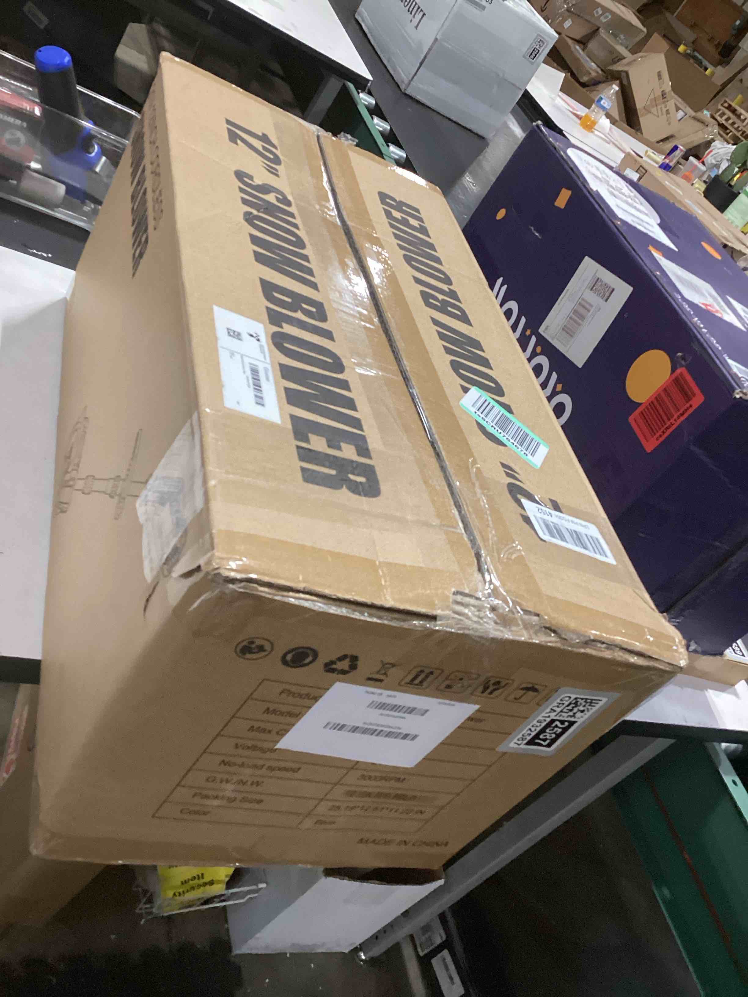 Condition photo showing As Is for Cordless Electric Snow Shovel Rake, 21V 12-Inch Brushless Battery Snow Blower with 4.0Ah & Fast Charger, 20FT Throw Distance, Compact Design, Adjustable Front Handle, for Driveway/Sidewalk – Blue