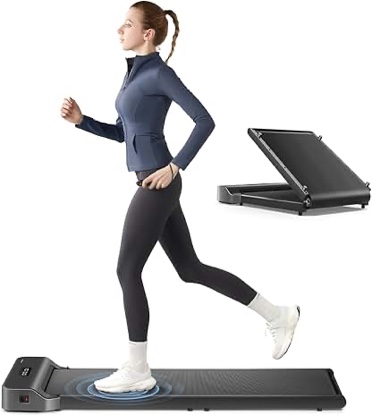 newbulig walking pad under desk treadmill with foldable handle bar, portable compact electric walkin