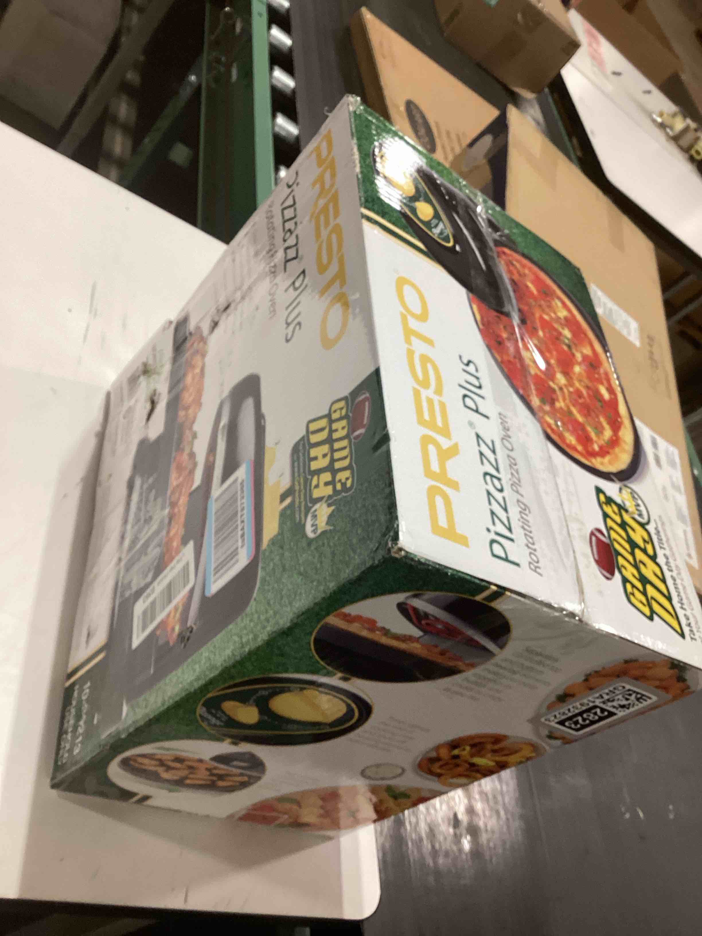 Condition photo showing As Is for Presto 03434 Pizzaz Plus Rotating Oven - 12-Inch, Countertop Pizza Oven, Nonstick Tray, Top and Bottom Heating Elements, Easy to Clean, Green/Gold