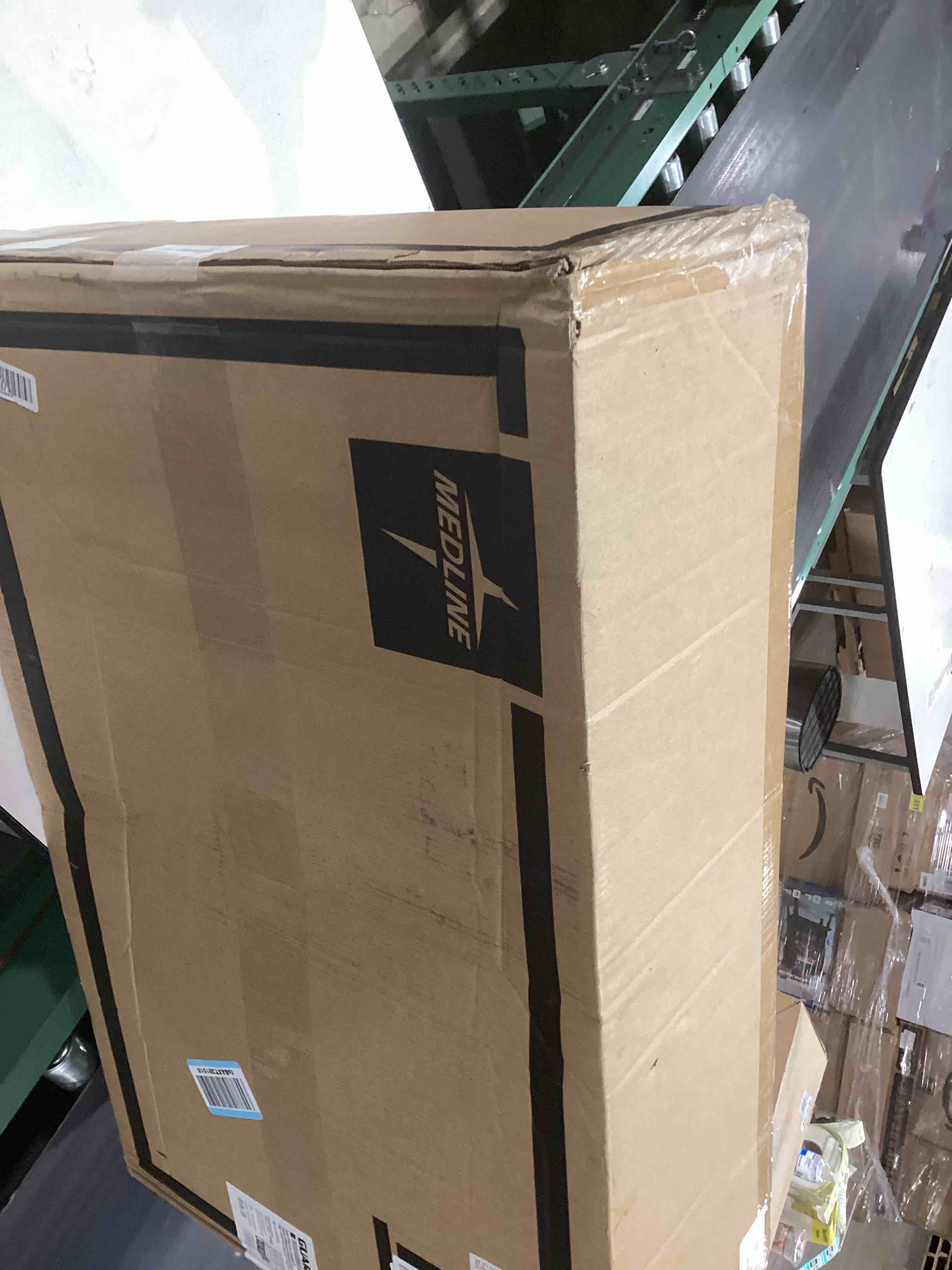 Condition photo showing As Is for Medline Adjustable Steel Drop-Arm Bedside Commode, Portable Bedside Toilet, 350 lb Weight Capacity Removable 7.5 QT. Bucket, Toilet Chair For Elderly, Tool-Free Assembly