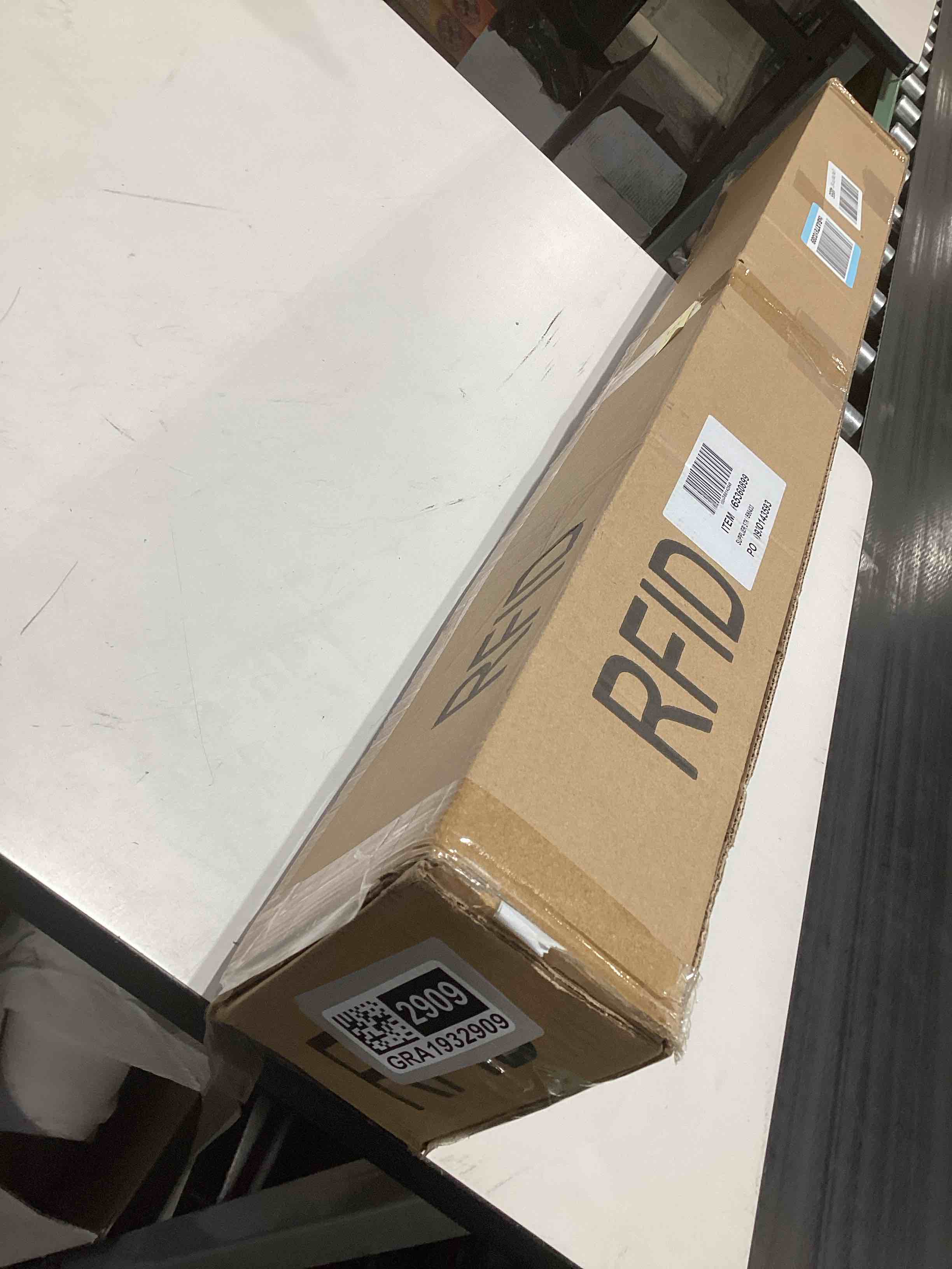 Condition photo showing As Is for LazBlinds Cordless Cellular Shades, No Tools No Drill Light Filtering Honeycomb Shades Pleated Blinds for Windows, 33'' W x 64'' H, Light Grey Light Filtering-light Grey 33'' W x 64'' H