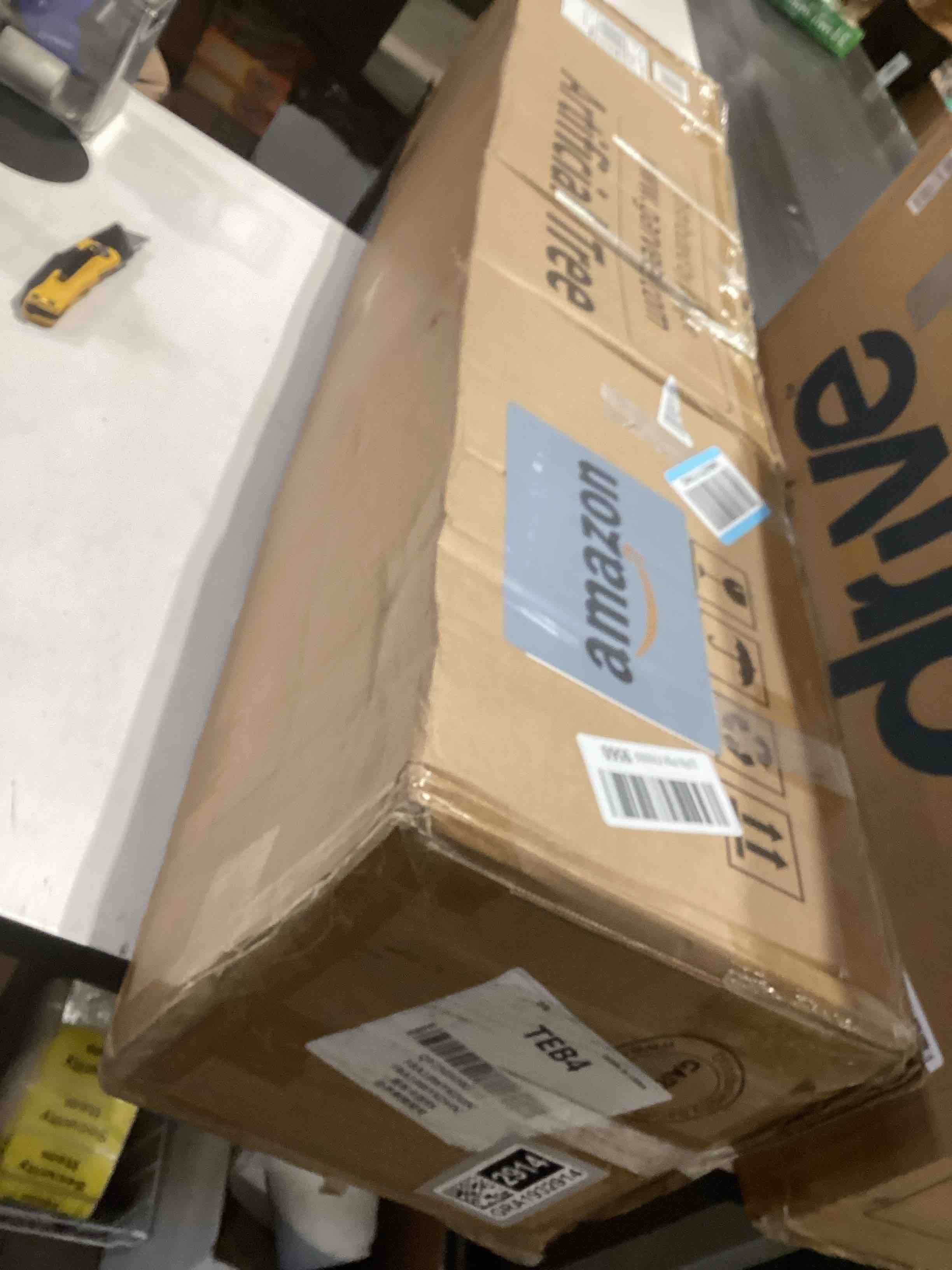 Condition photo showing As Is for 6 ft Fake Palm Tree Faux Areca Palm Plants with Full Lifelike Palm Leaves Realistic Trunks Fake Tropical Palm Tree for Indoor Home Office Outdoor Yard Décor with Tall Trapezoidal Prism White Pot 2 PCS 6ft 2