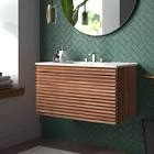(incomplete ) Emilson Wall Mounted Single Bathroom Vanity with Solid Surface Top with Overflow Base Finish: Walnut