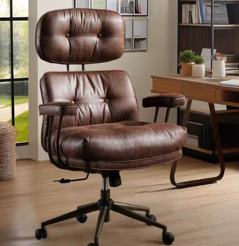 Kro Suede Swivel Ergonomic Office Task Chair in Dark Brown with Recliner High Back Lumbar Support Adjustable Arms