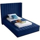 (INCOMPLETE BOX 3 of 3)) Kiki Navy Velvet Twin Bed