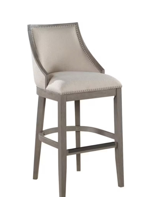 Keller 42.5 in. Grey High Back Wood Bar Stool with Fabric Seat