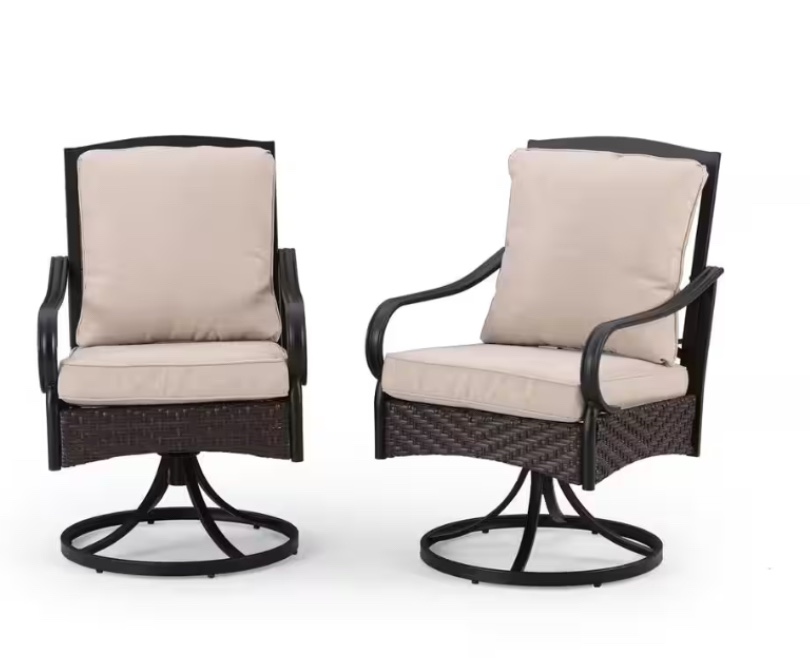 (INCOMPLETE JUST 1 box)) Swivel Rockers Metal and Wicker Outdoor Dining Chair with Beige Cushions (2-Pack)