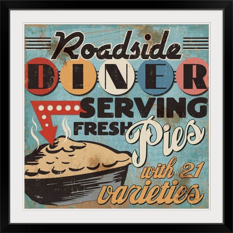 'Diners and Drive Ins II Vintage Advertisement Size: 32" H x 32" W x 1" D, Format: Black Frame