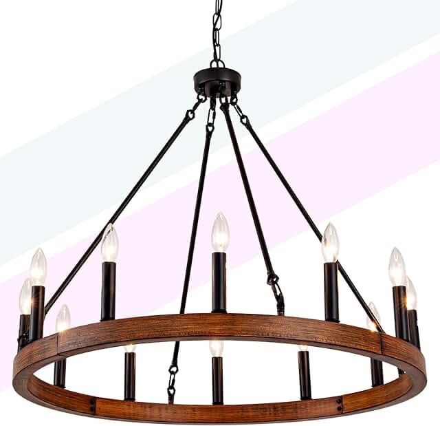 Adriana 12 - Light Living Room Steel Dimmable Wagon Wheel Chandelier UL Certified Finish: Weathered Walnut/Antique Zinc