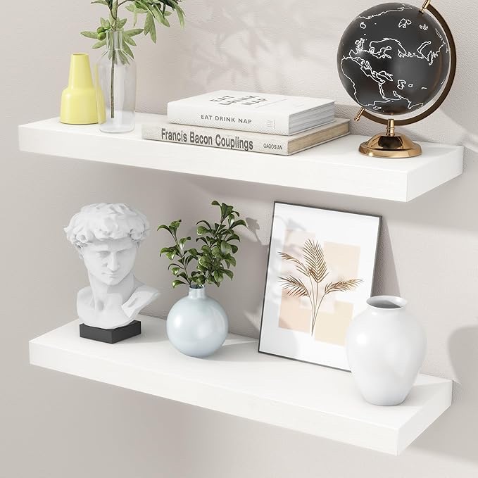Floating Shelves Set of 2, Modern White Floating Shelves for Wall 24 l