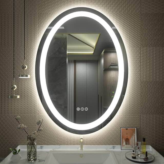 Oval Bathroom LED Mirror with Frontlit & Backlit, Anti Fog Lighted Va 30 x40 