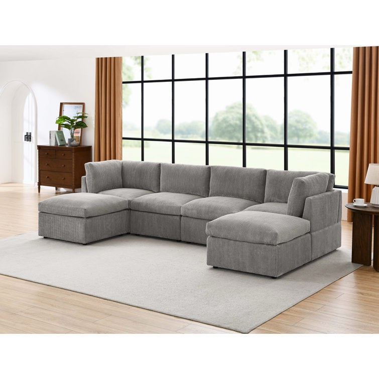 (Incomplete)))Annai 129" Wide Reversible Modular Corner Sectional with Ottoman light grey