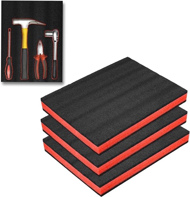 3Pack Cuttable Polyurethane Foam Sheets, Polyethylene Tool Foam Sheets, Drawer Liner, ToolBox Kaizen Organizer and Storage Tool Shadow - RED&BLACK (16X12X2 RED&BLACK)