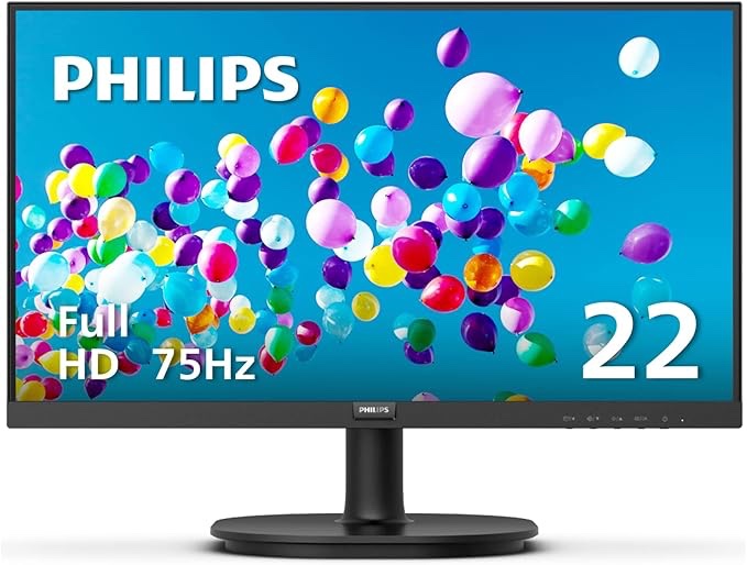 PHILIPS 22 inch Class Thin Full HD (1920 x 1080) 75Hz Monitor, VESA, HDMI & VGA Port, 4 Year Advance Replacement Warranty, 221V8LN