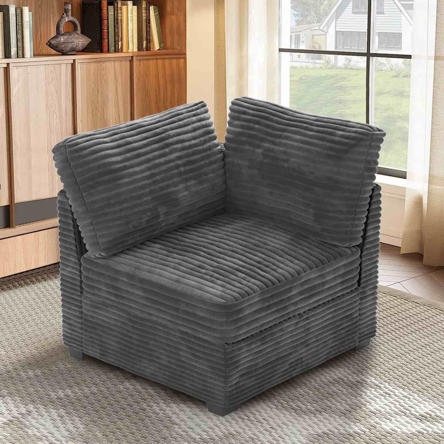 (Imcomplete , box 1 of 3) Ovios Living Room Modular Couch Corner Chair, 1 Wale Plush Corduroy Fabric