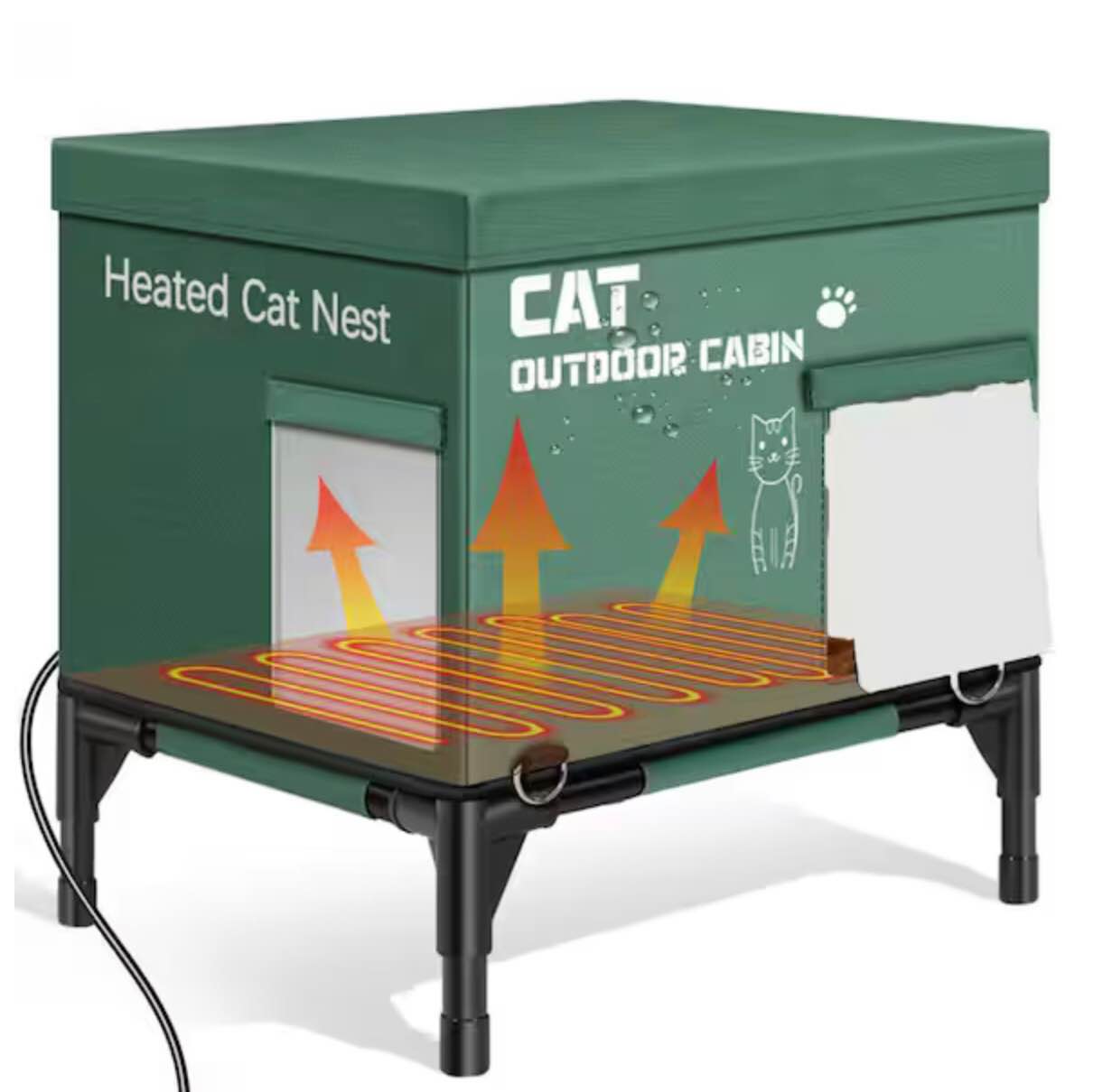 Heated Cat House for Outdoor Cat Outside Heated Cat Bed Cat Shelter Weatherproof Warm Home for Stray Feral Barn Cat
