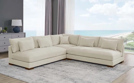 Caileigh 108" Wide Reversible Modular Corner Sectional Body Fabric: Cream Corduroy INCOMPLETE ( 2 boxes only) 