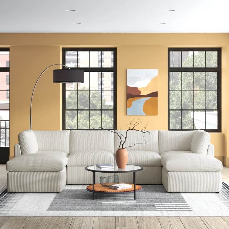 Annai 129" Wide Reversible Modular Corner Sectional with Ottoman Body Fabric: Cream Corduroy INCOMPLETE ( 2 ottoman’s missing ) 