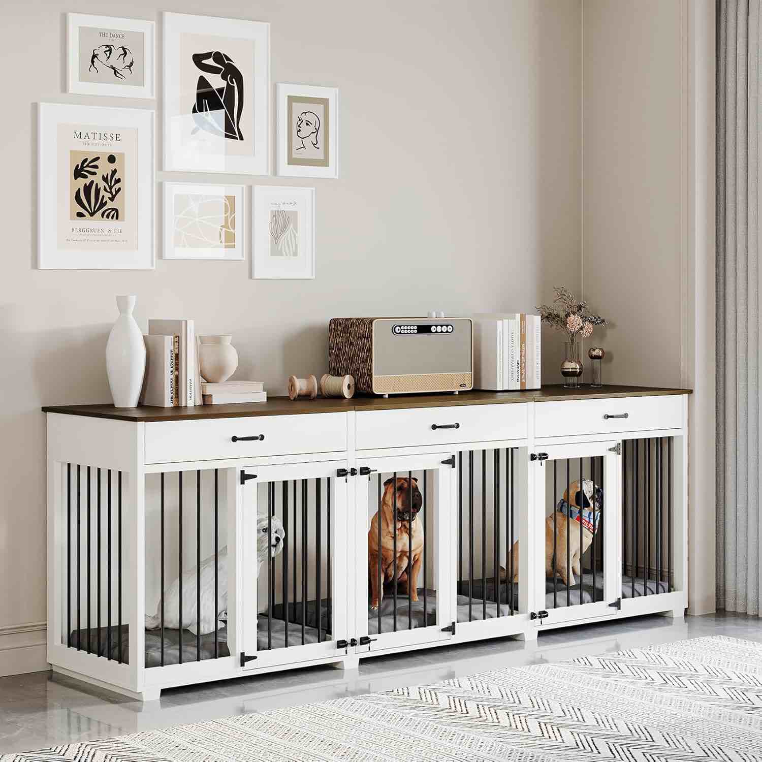 (incomplete) Dog Crate Furniture - Indoor Wooden Dog Kennel Crate with 2 Dividers, 3 Drawers C2201911Z (similar to stock photo)