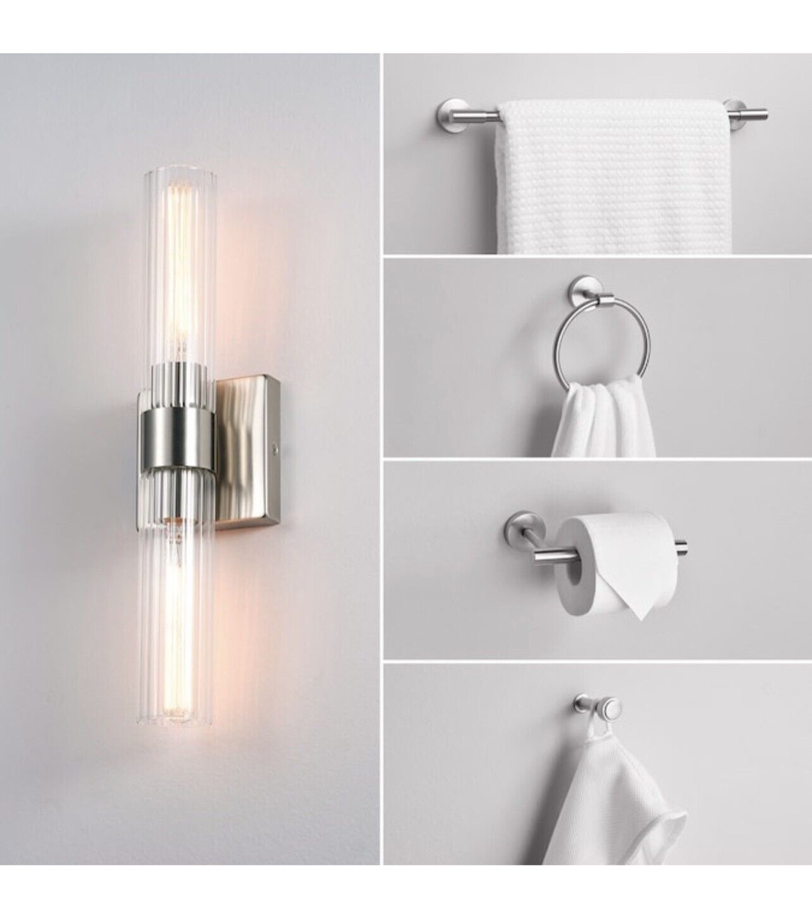 Style Selections 5-pc Vanity Light & Bath Hardware Kit. Brushed Nickel Finish