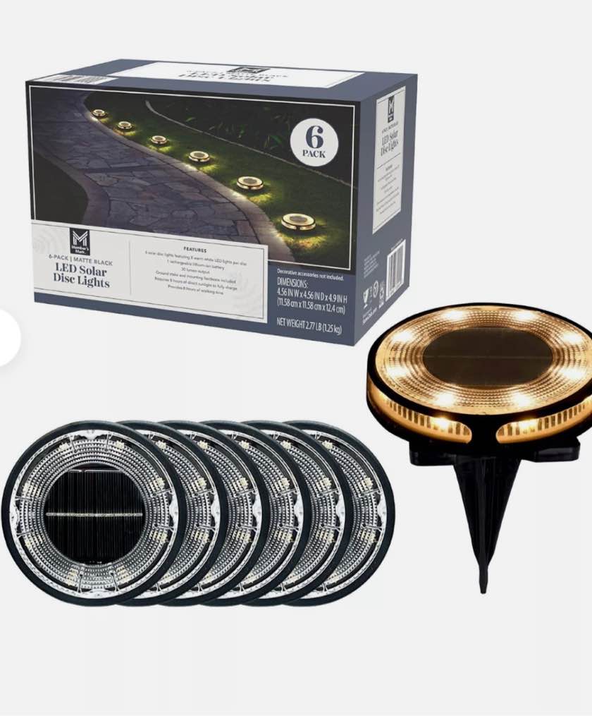 Member's Mark 6-Piece LED Solar Disc Lights - 30 Lumens